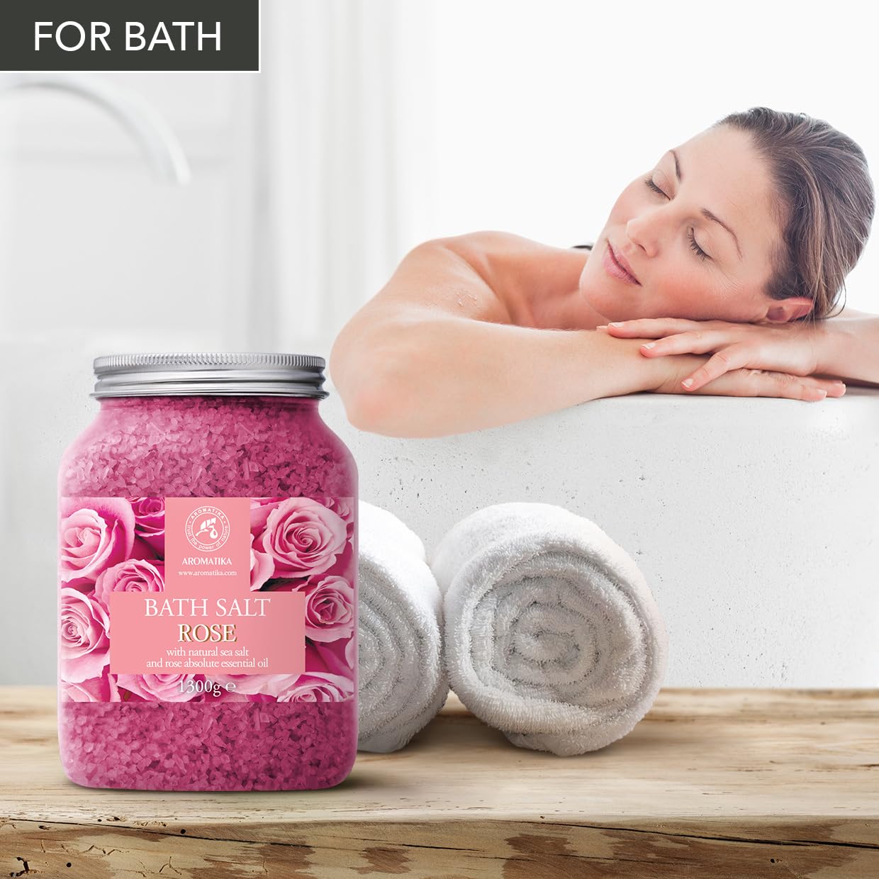 Rose Bath Salts 46 Oz – Natural Rosewood Oil & Rose Extract – Bath Additive for Spa and Skin Care