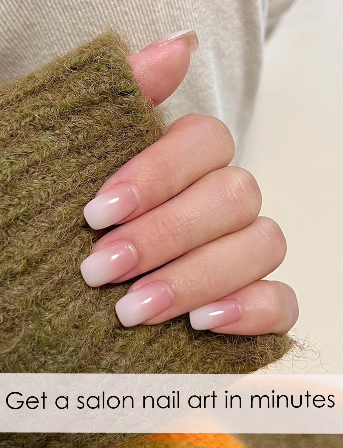 UV Gel Nail Stickers, Milky Ombre 20pcs Semi Cured Gel Nail Strips, Wraps for Home Manicure DIY
