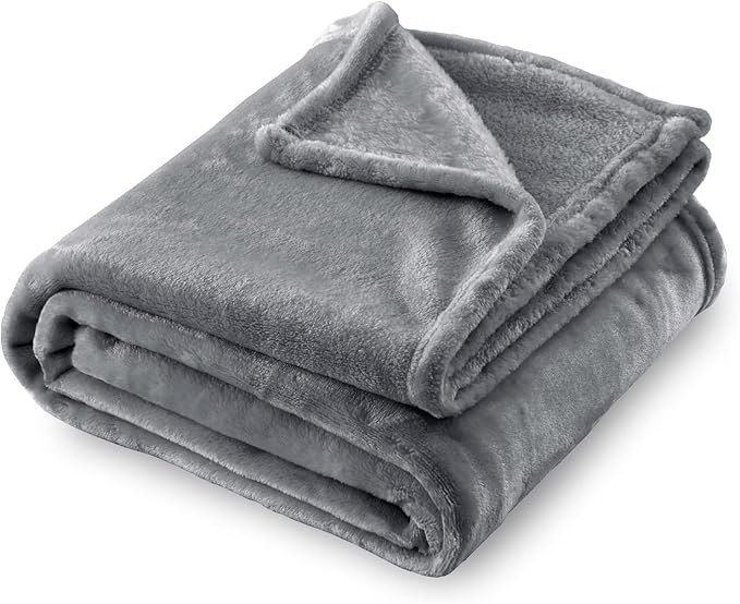 SOCHOW Flannel Fleece Blanket Twin Size, All Season Lightweight Super Soft Cozy Blanket for Bed or Couch, Grey, 60x80 inches