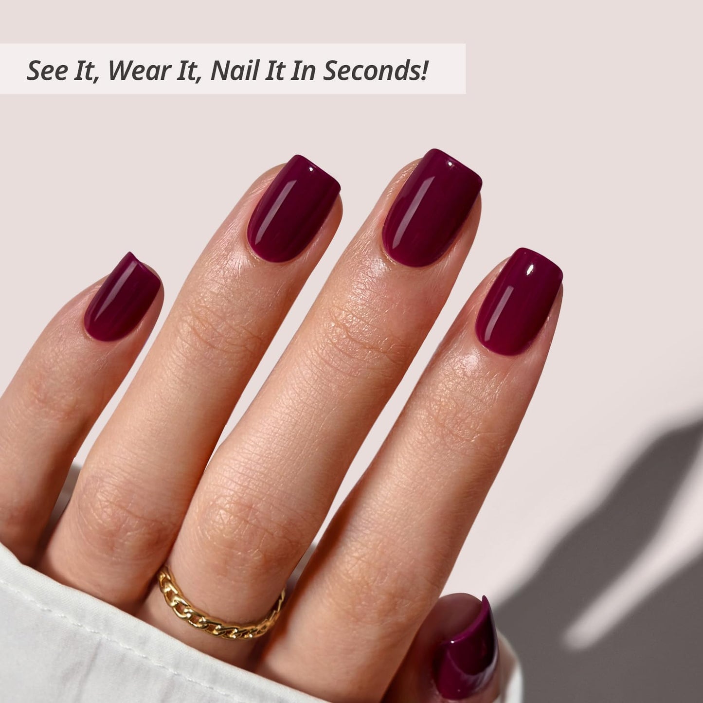 BTArtbox Press On Nails Short - Plum Red Squoval Press On Nails with Glue for Women, Opaque Soft Gel Glue On Nails in 16 Sizes - 32 Stick On Nails Kit, Blackberry