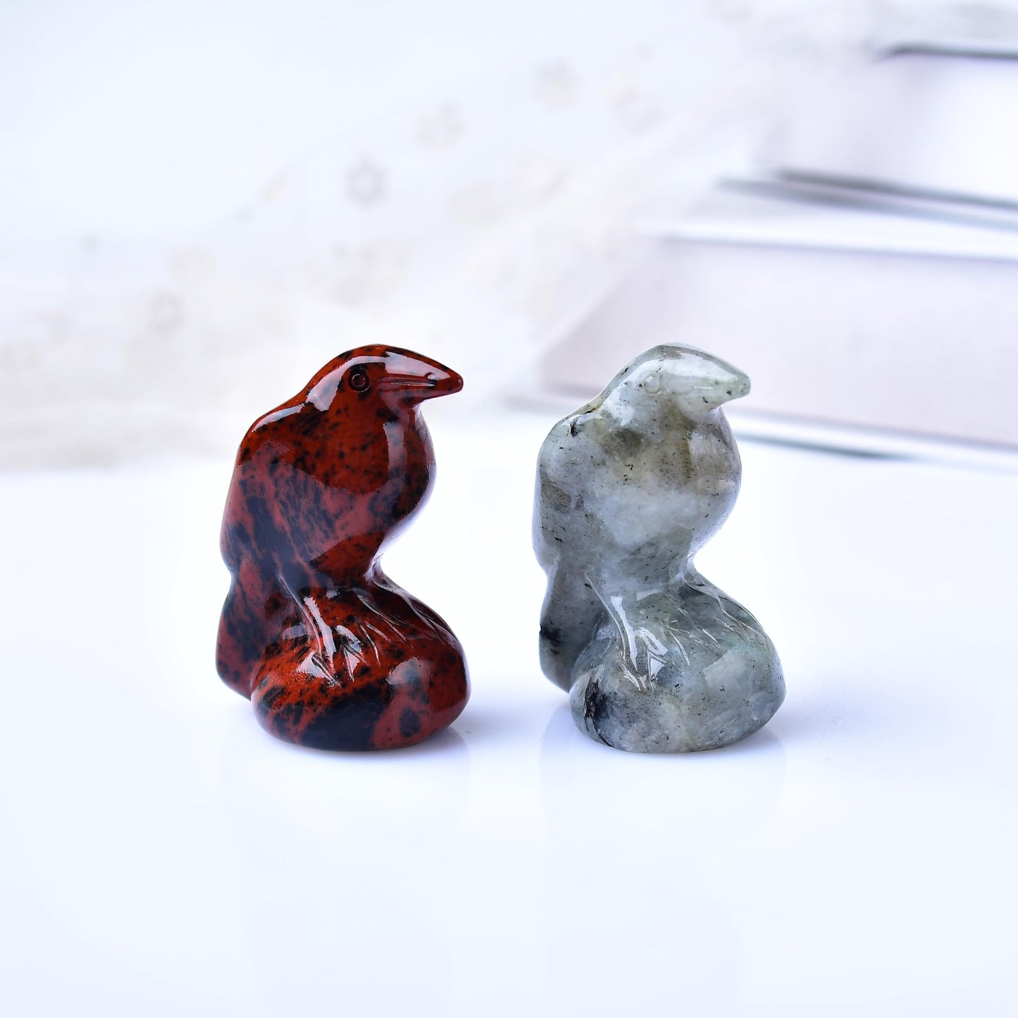 DZJXBZhu Moonstone Crystal Raven 2" Natural Crystal Handmade Sculpture Lucky Guardian Pocket Statue Healing Stone Animal Statue Office Home Decor Gift