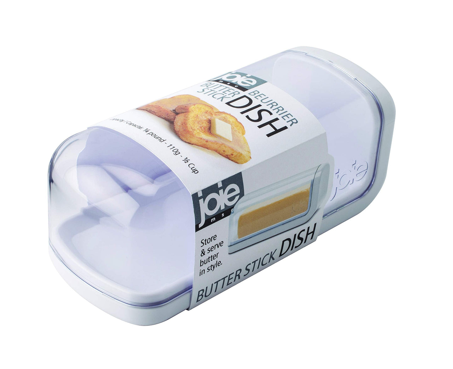 Joie Butter Dish with Clear Lid, Securely Holds One Stick, Durable BPA Free Plastic Container, Keeps Butter Fresh from Fridge to Table, Colors May Vary