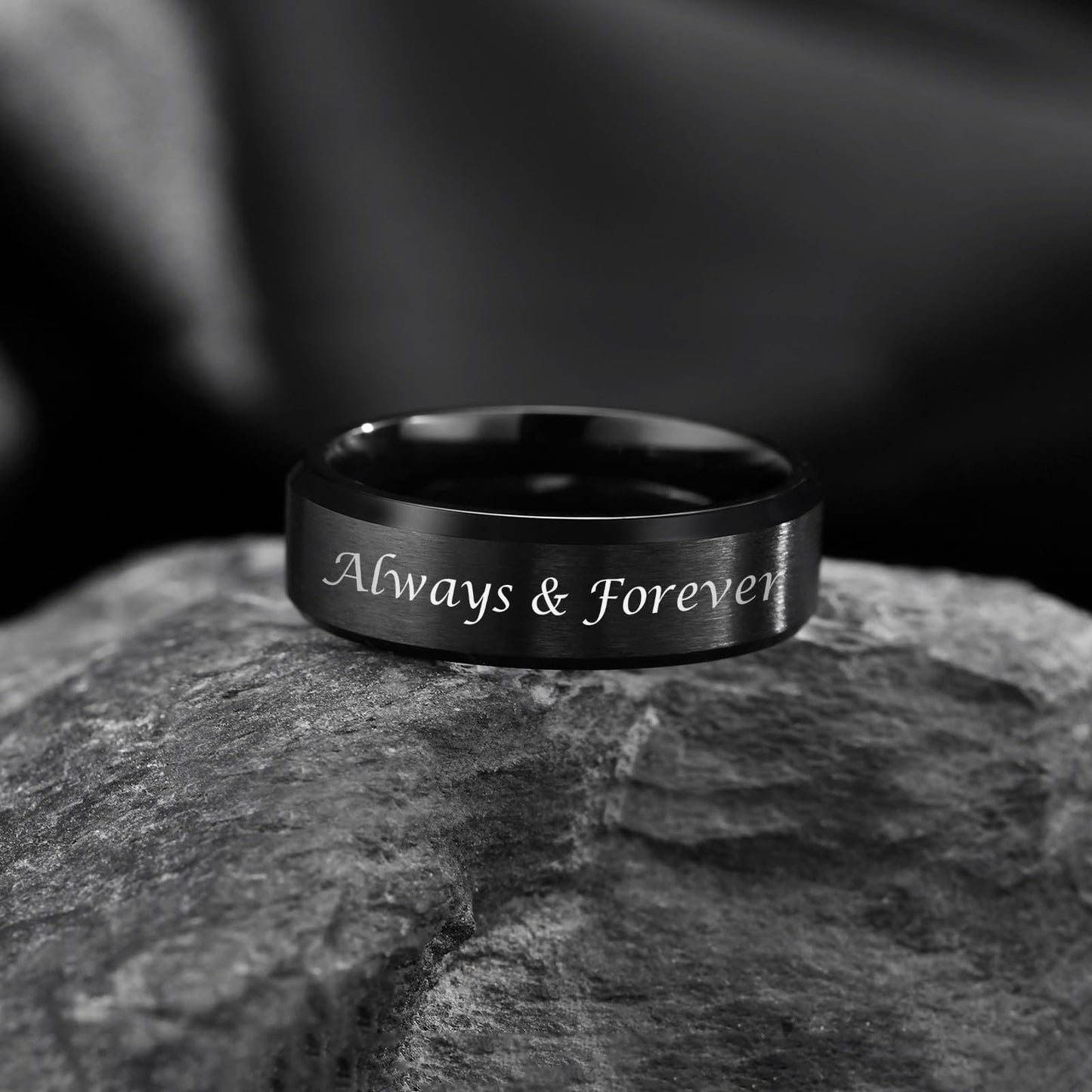 VNOX Customize Jewelry-6MM Black Stainless Steel Beveled Edge Matte Brushed Finish Rings for Men Women,Size 13