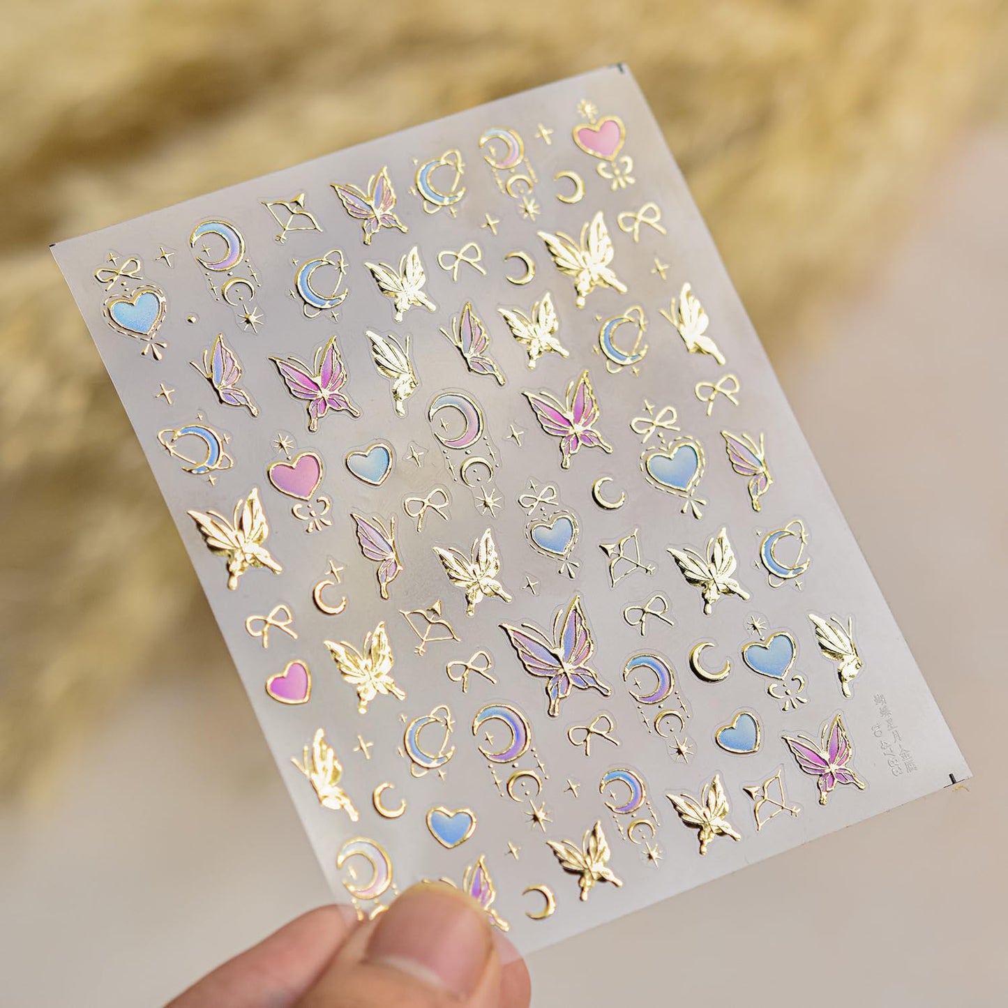 5D Embossed Butterfly Nail Stickers Heart Nail Art Stickers Spring Nail Decals Self-Adhesive Gold Butterfly Star Moon Nail Art Decals for Women Valentine's Manicure
