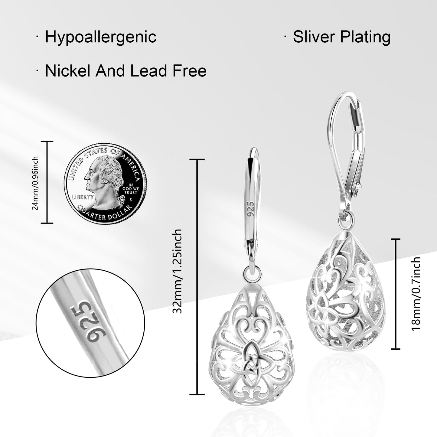 LANCHARMED Sterling Silver Teardrop Earrings for Women Trendy Silver Drop Leverback Dangle Earrings Hypoallergenic Leverback Dangle Drop Earrings for Women Jewelry