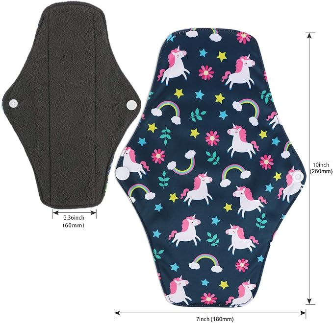 PHOGARY Reusable Menstrual Pads, Bamboo Cloth Pads for Heavy Flow with Wet Bag, Large Sanitary Pads Set with Wings for Women, Washable Overnight Cloth Panty Liners Period Pads(7 in 1, Style I)