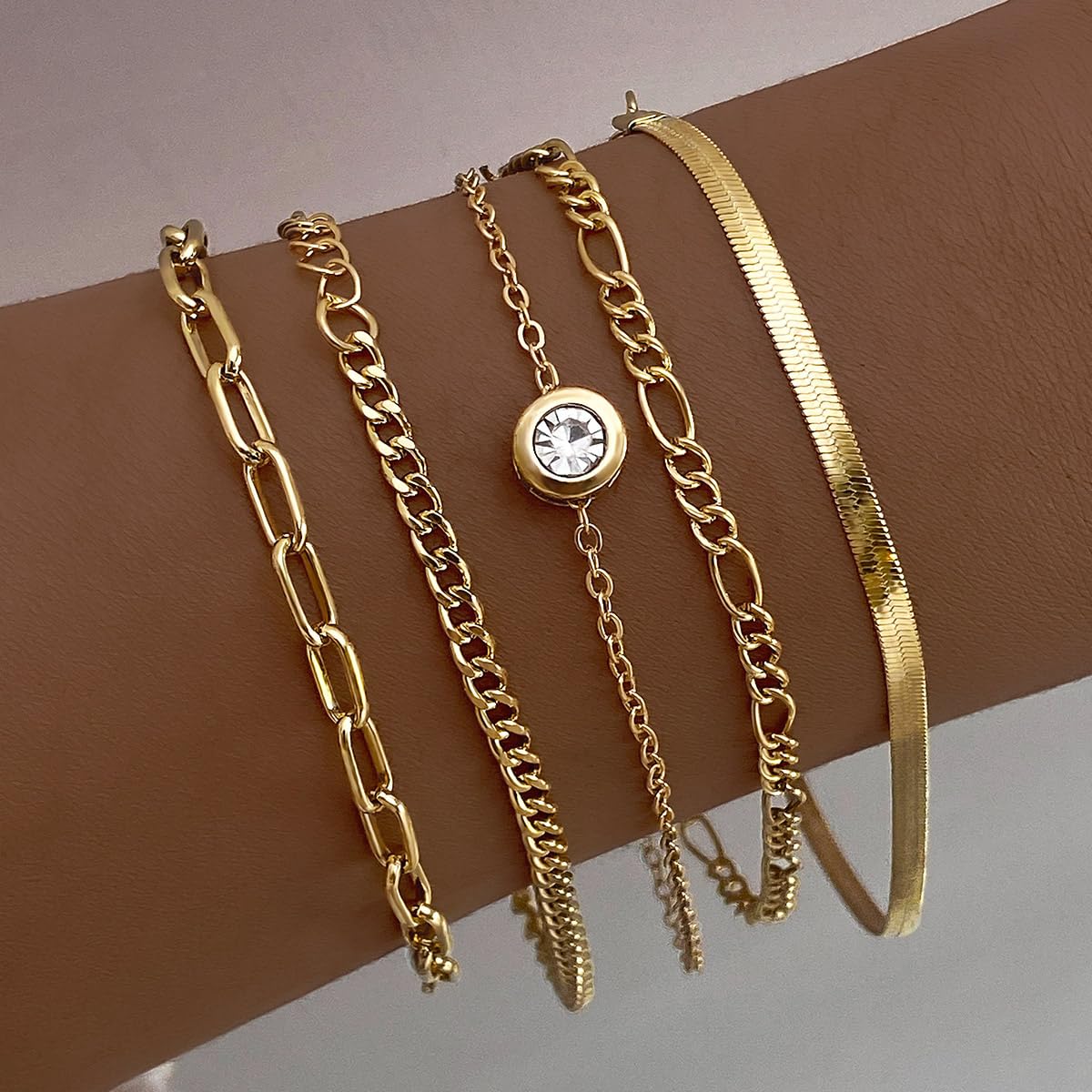 IFKM Gold Bracelets for Women, 14K Gold Plated Dainty Link Chain Bracelet Set, Trendy Stackable Layered Bracelets jewelry Gifts