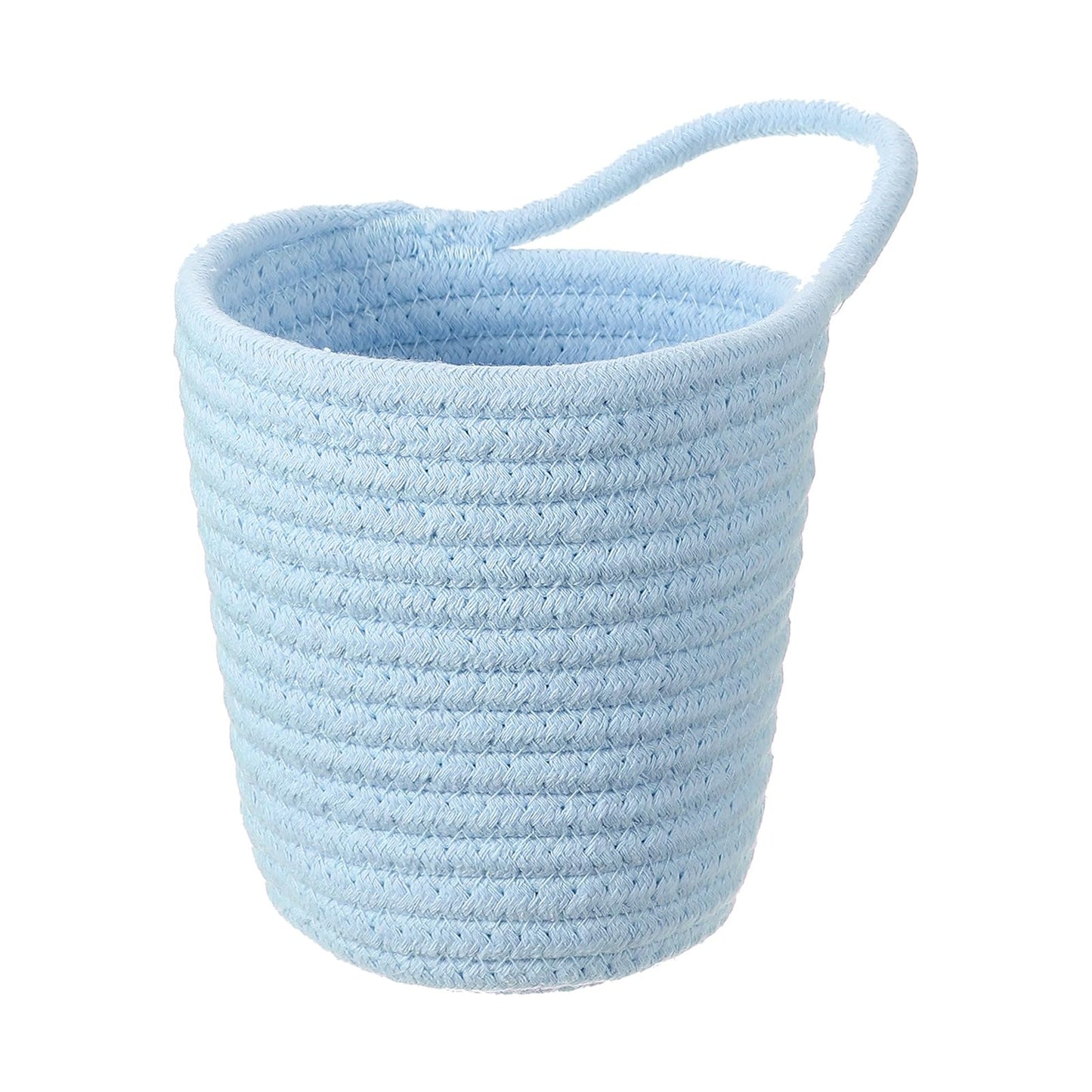 uxcell Blue Small Cotton Rope Woven Storage Basket, Shelf Closet Storage Gift Woven Baskets Cute Nursery Box Bin Decor Organization Bin for Home Supply, Round with Handle, 5.6x5.6