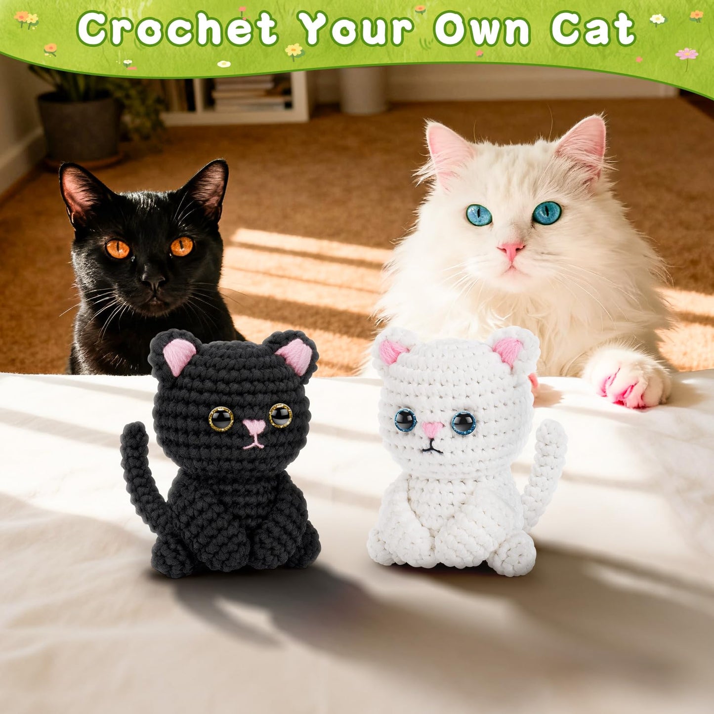 Fortuning's JDS Crochet Kit for Beginners, Cat Crochet Kits Complete Starter Kit with Step-by-Step Video Tutorials, Knitting Kit Adults, DIY Craft Gift for Birthday, Valentine's Day, Christmas