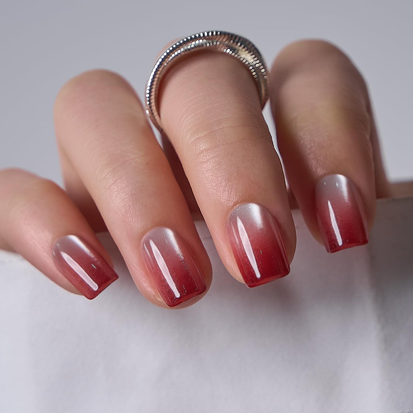 CurvLife Soft Gel Square Press-On Nails Short, Reusable Fake Nails with Glue & Adhesive Tabs, 30PCS Salon-Quality Stick-On Nails for At-Home Manicure (Champagne Dusk)