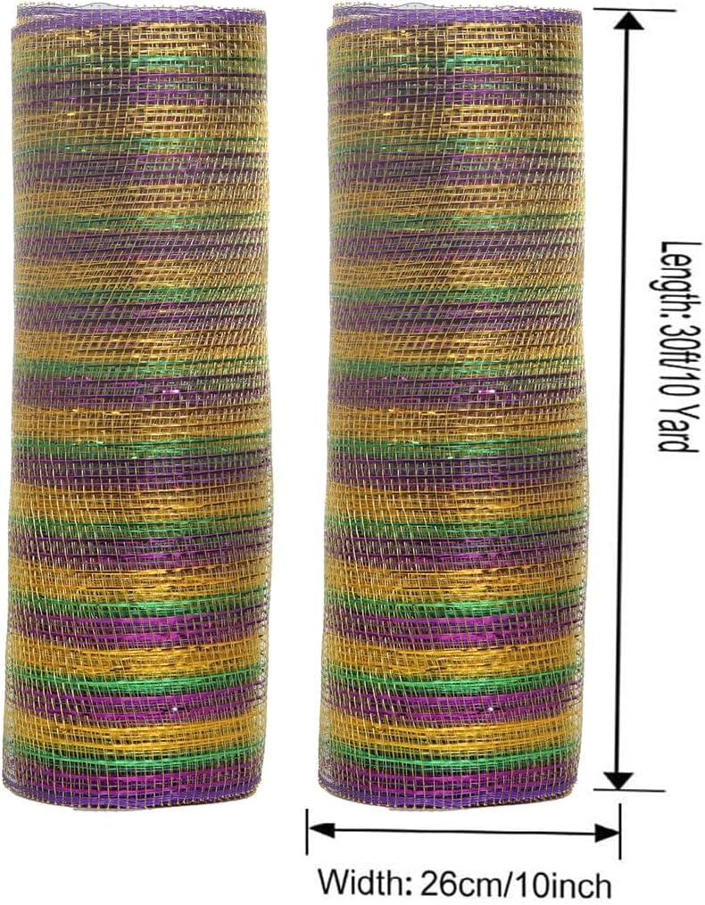 baotongle Metallic Mardi Gras Deco Mesh Ribbon Roll Glitter Metallic Wrapping for Tree Door DIY Project Decorations Wrapping Craft (Purple Gold Green, 10inchesx10Yard)