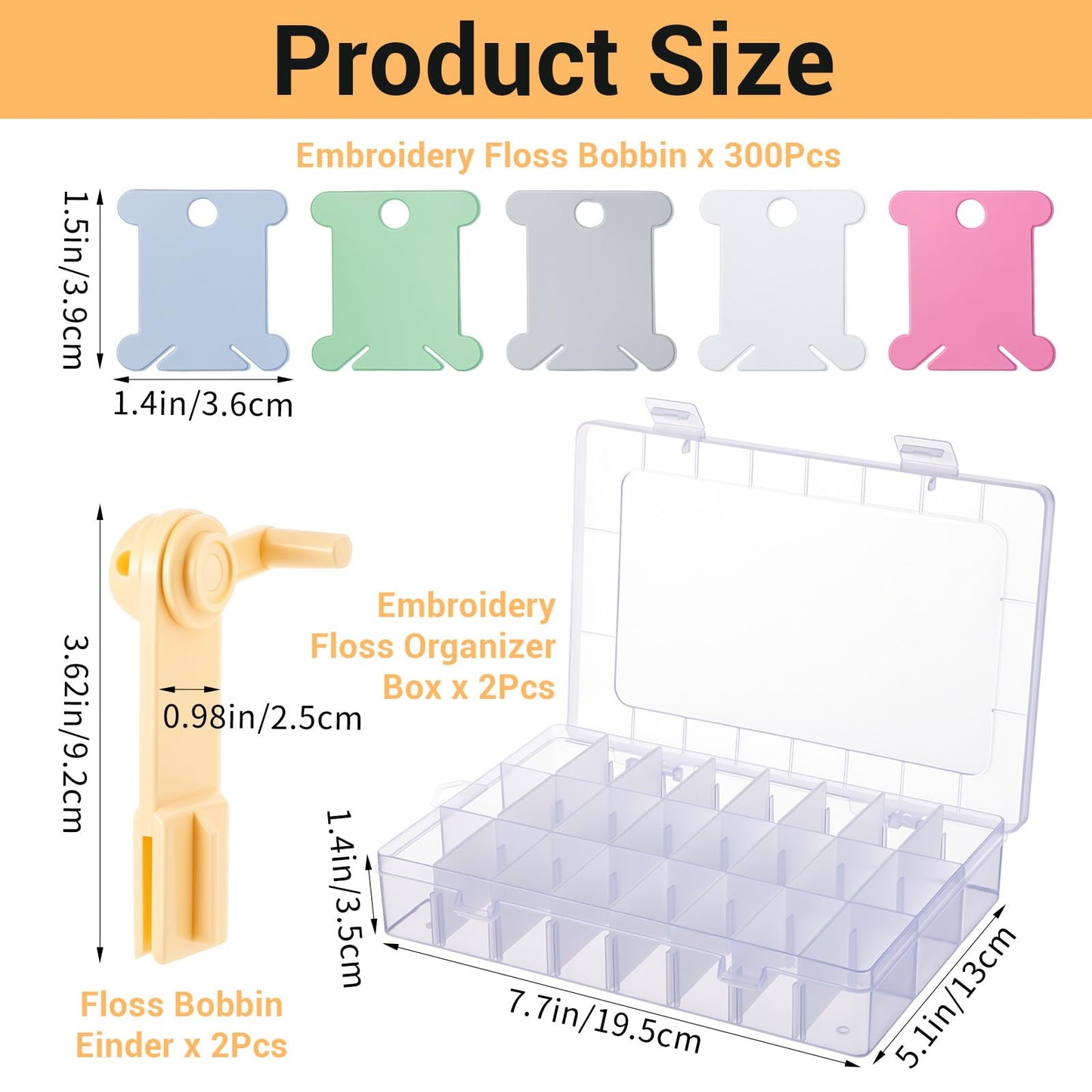 Complete Embroidery Floss Organizer Kit: 2 Removable 24-Grid Thread Storage Boxes with 300 Bobbins, 2 Winders & Labels - Ultimate Embroidery Thread Organizer for Cross Stitch & DIY Crafts