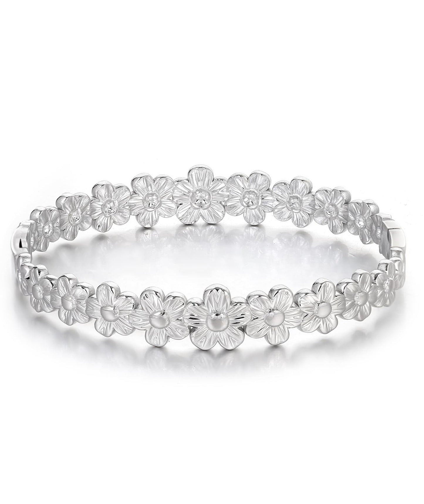 hotoo Silver Flower Bangle Bracelets for Women Cute Stackable Stainless Steel Cuff Bracelet Mother Daughter Sister