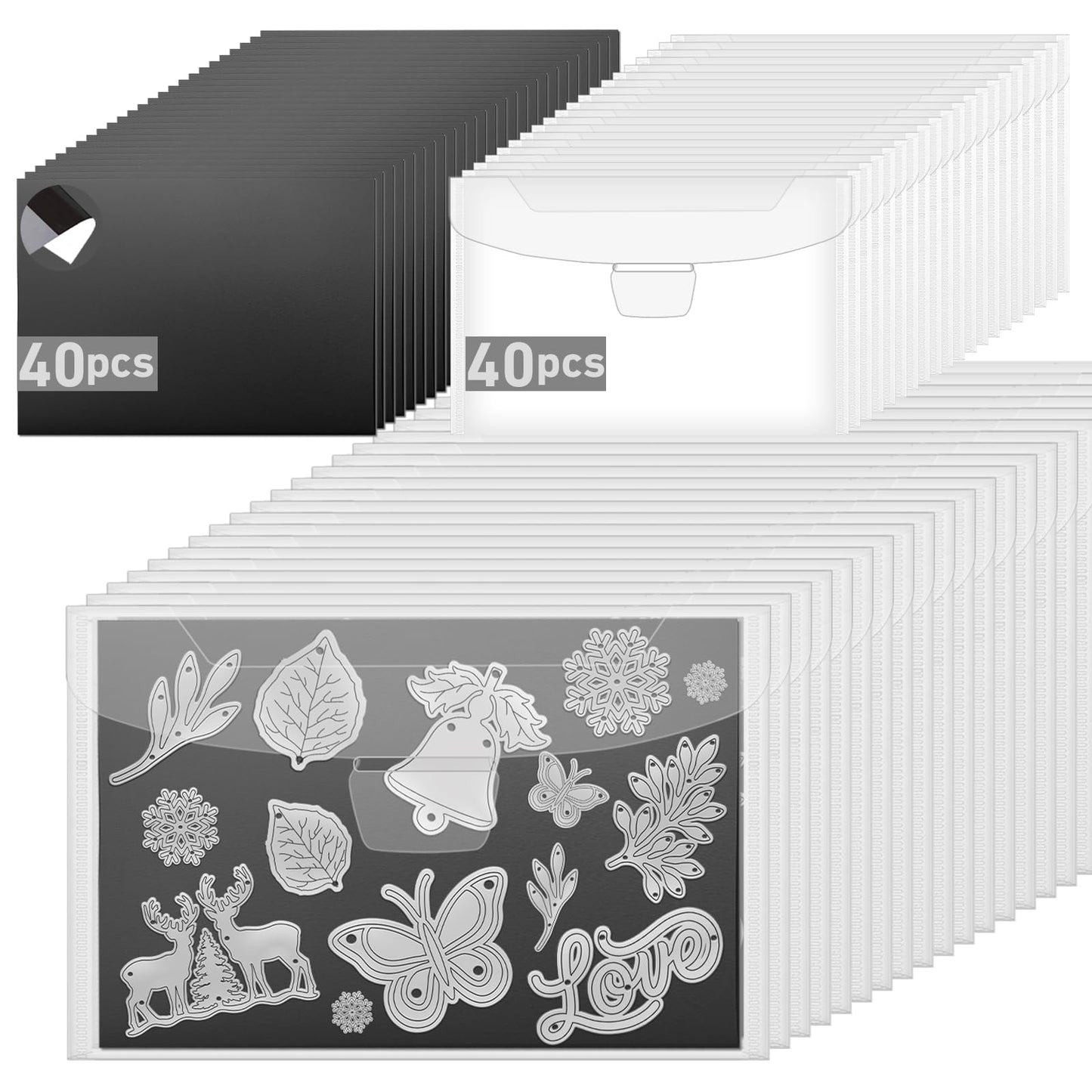 KKJCXY 80 Pcs Magnetic Sheets for Dies Storage Stamp and Die Storage Pockets Die Cut Storage for Card Making,40 Pcs Magnetic Sheets+40 Pcs Bags