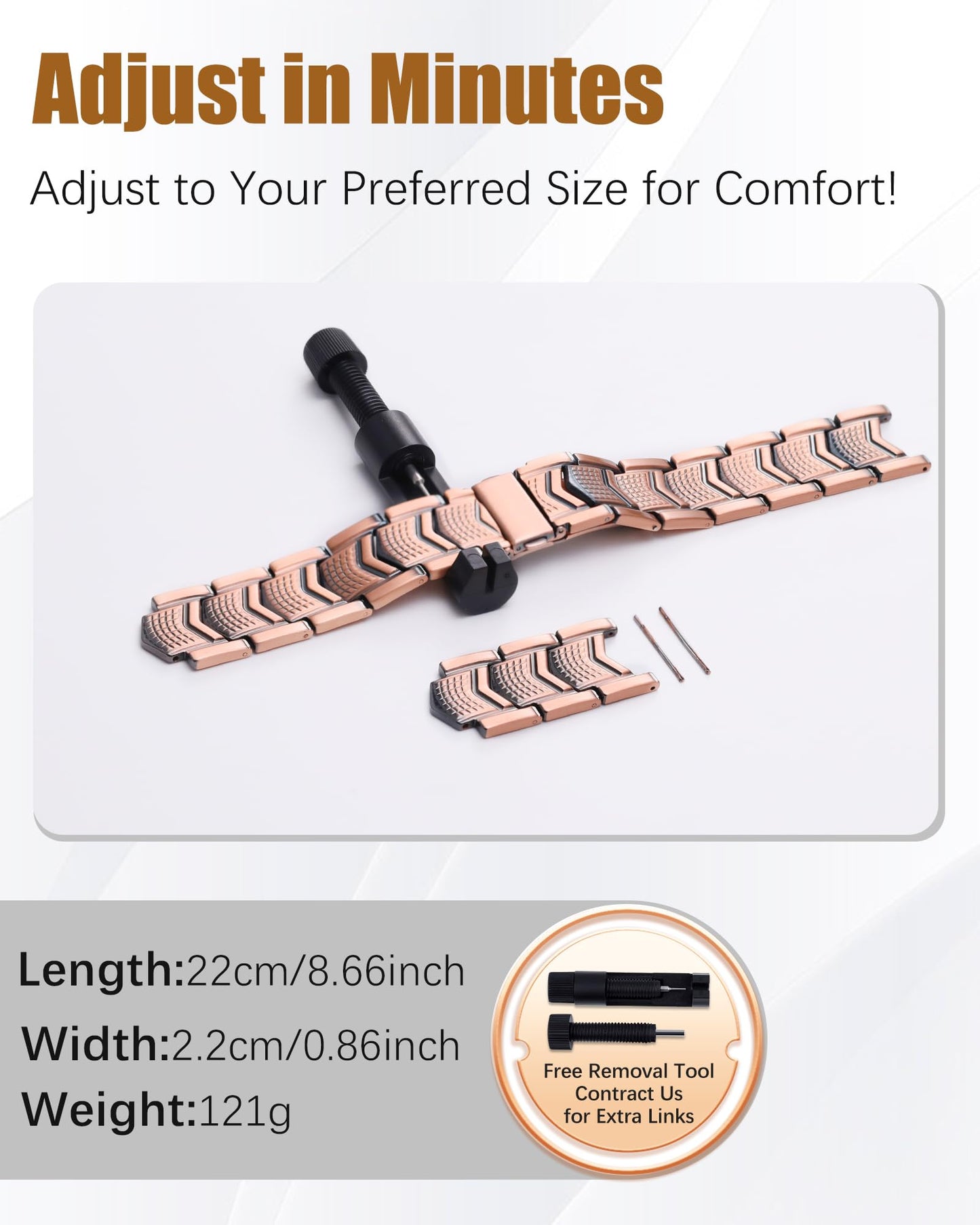 Jeracol 3X Strength Magnetic Copper Bracelet & Ring for Men - 99.9% Pure Copper Bracelet - Premium Fold-Over Clasp and Adjustable Length Sizing Tool & Jewelry Box