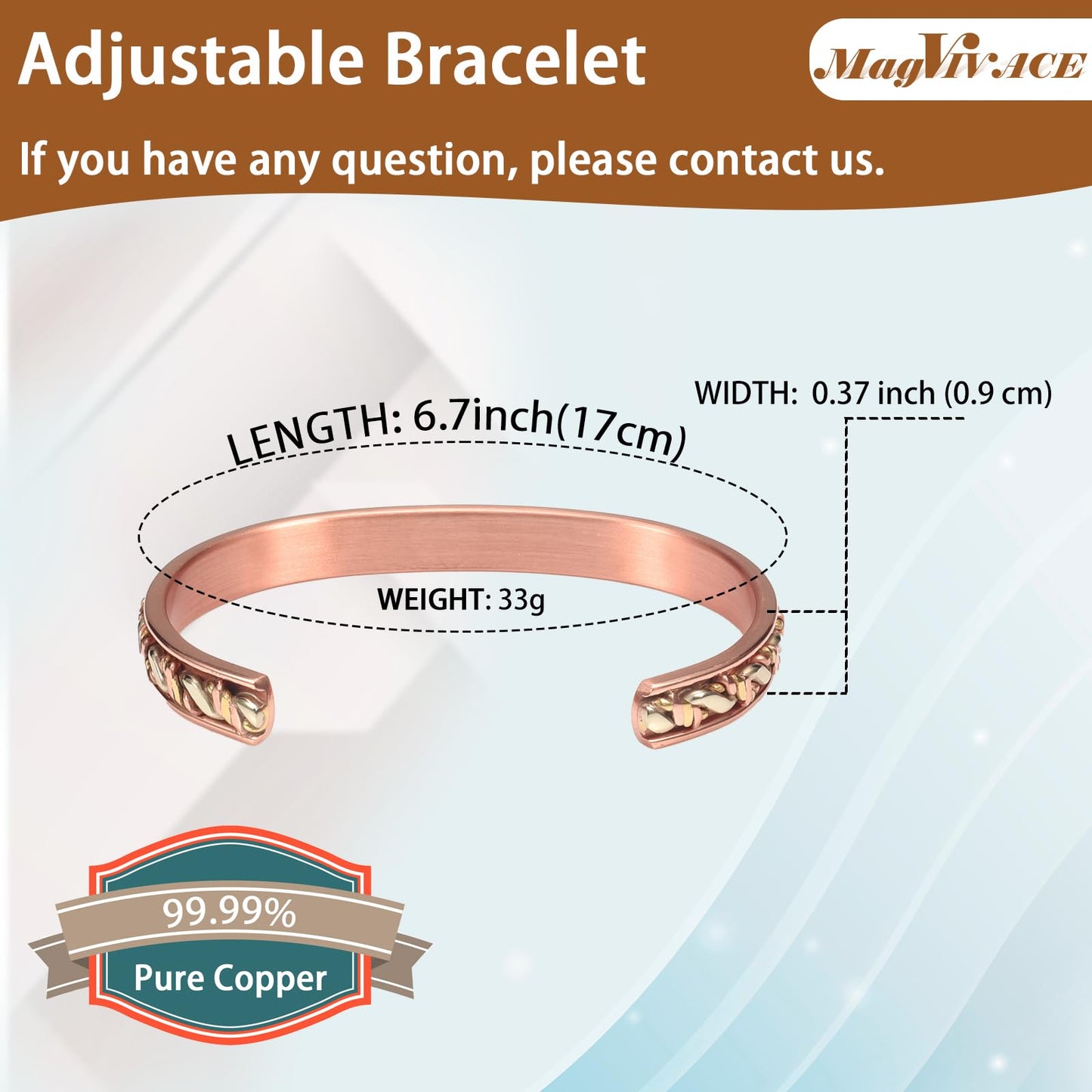 EnerCoppeX Copper Magnetic Bracelet for Women - Detox Jewelry with 3500 Gauss Magnet, Adjustable Cuff Bangle (Z)