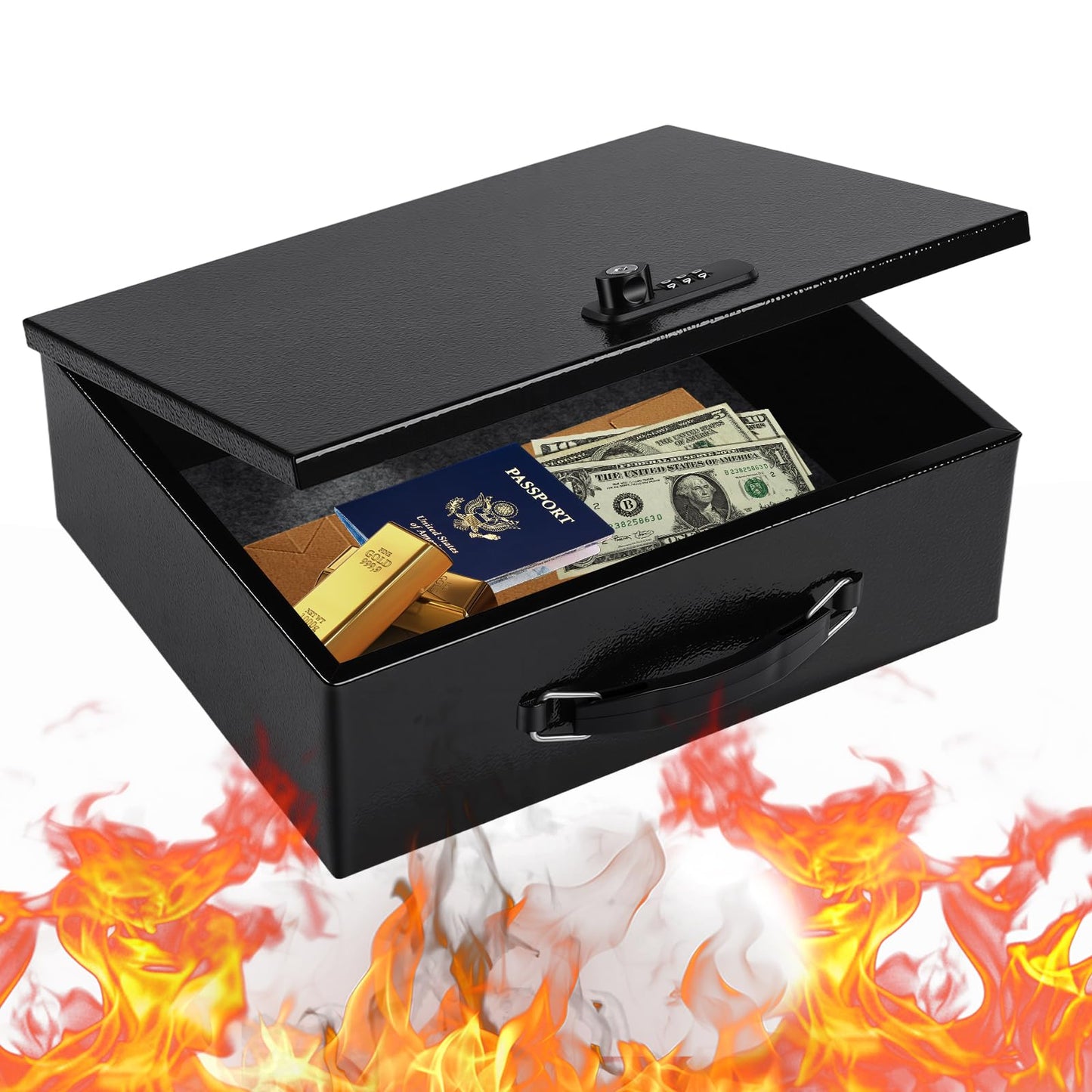 Fireproof Safe Lock Box Metal, Fire Proof Safe for Home Documents, Portable Security Box with Dual Combination and Key Lock for Personal Items,Passport, Money, X Large 13.2" x 11" x 4.13"