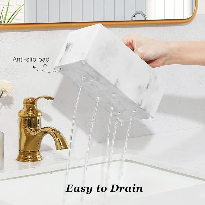 Luxspire Resin Toothbrush Holder, 5 Slots Hygienic Handmade Toothbrush Storage Stand Dispenser Bathroom Organizer Set for Toothpaste, Razor - Ink White