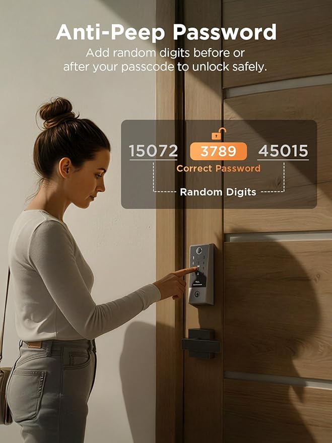 TCL Smart Lock D2 Plus, Fingerprint Door Lock with Keyless Entry Security Electronic Deadbolt for Front Door, Built-in Doorbell, Compatible with Alexa, Auto Lock, Easy Install