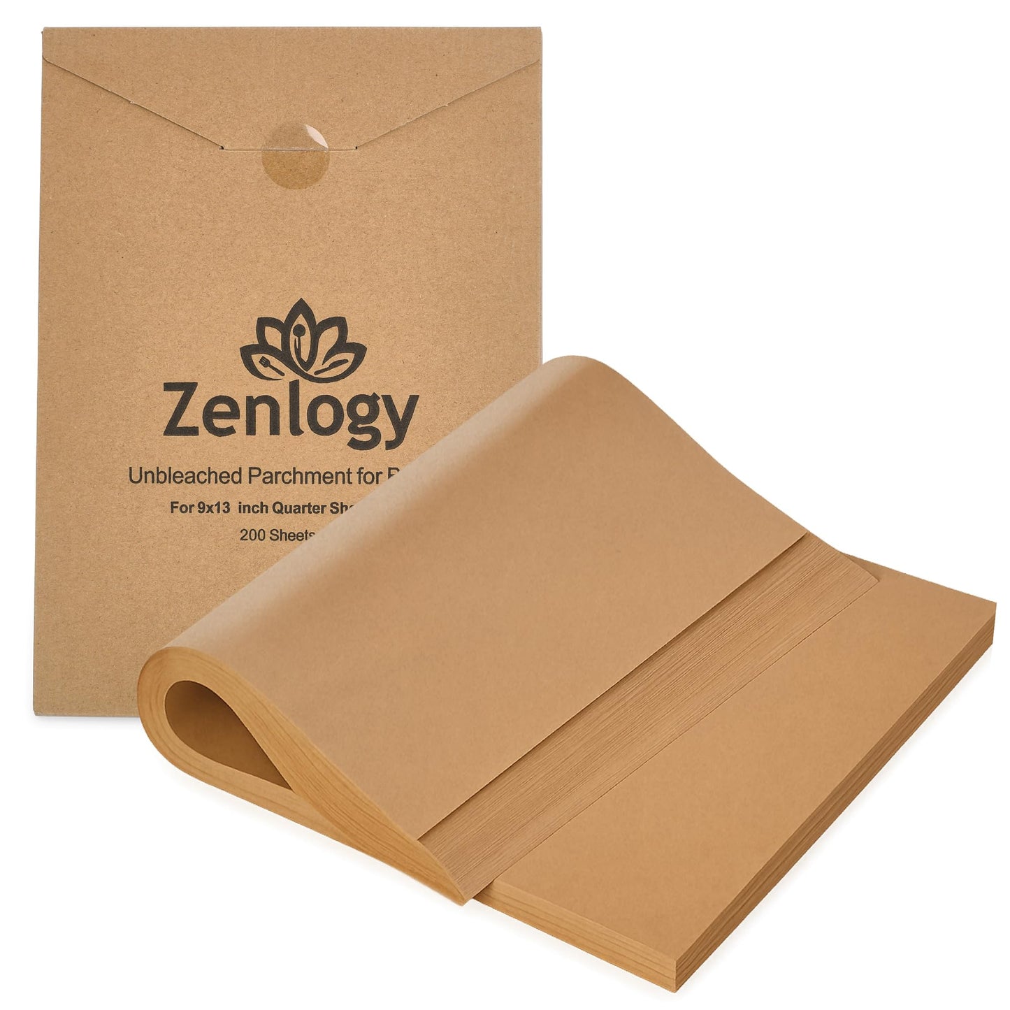 Zenlogy 9x13 Parchment Paper (200 sheets) - Unbleached, High Heat, Non-stick, Pre-cut Baking Paper for Quarter Sheet Pans - Great for Baking, Roasting, Wrapping, Dehydrator, and so much more