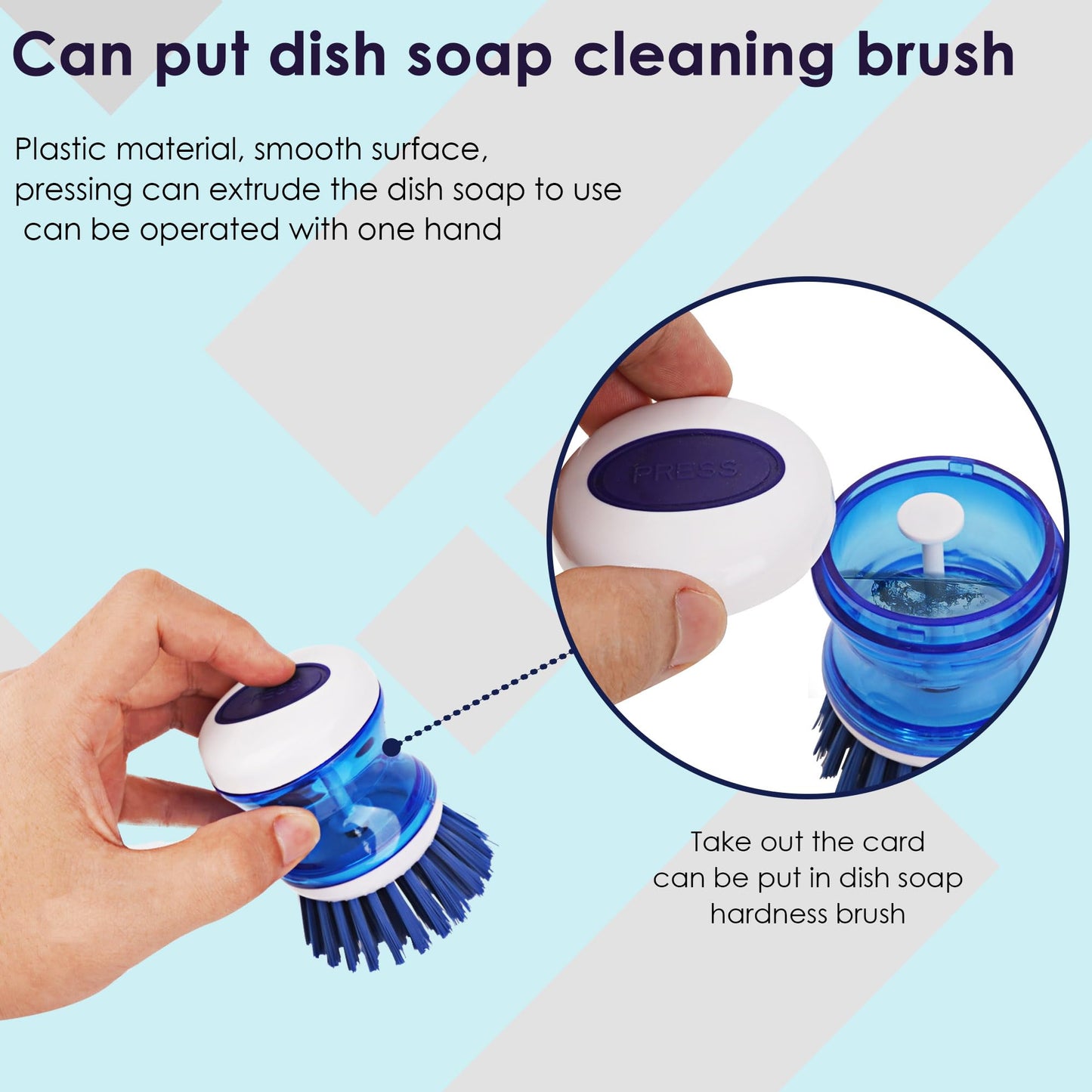 JANKOW Dish Scrubber with Soap Dispenser, 3 Pack Soap Dispensing Palm Brush for Kitchen Sink Pot Pan, Color Coded Dishwashing Scrub Brush Set (Gray, Blue, Orange), Non-Scratch Cleaning Tool