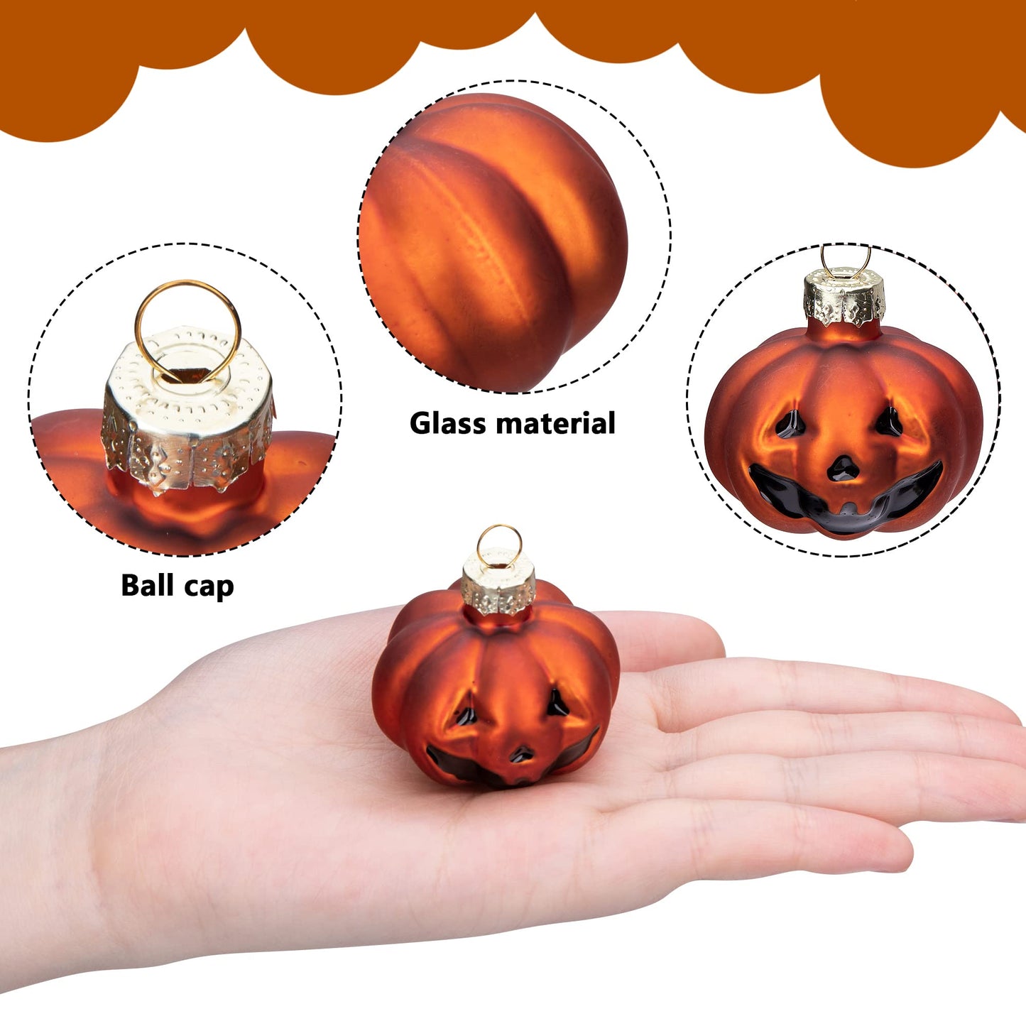 Watayo 12 PCS Halloween Glass Ornaments, Halloween Decorations Glass Blown Ornaments with Pumpkin Ghost Skull Witch Hat for Haunted House Party Christmas Tree Home Decoration