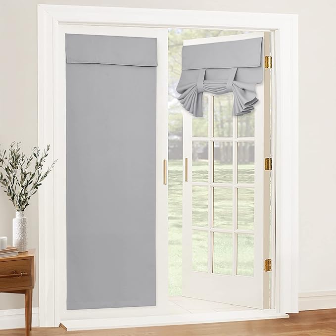 RYB HOME Blackout French Door Curtain - Privacy Thermal Insulated Window Shades for Patio Kitchen Front Entry Back Door Glass Window, Self Adhesive No Drill, 1 Panel, 26" W x 80" L, Sliver Grey