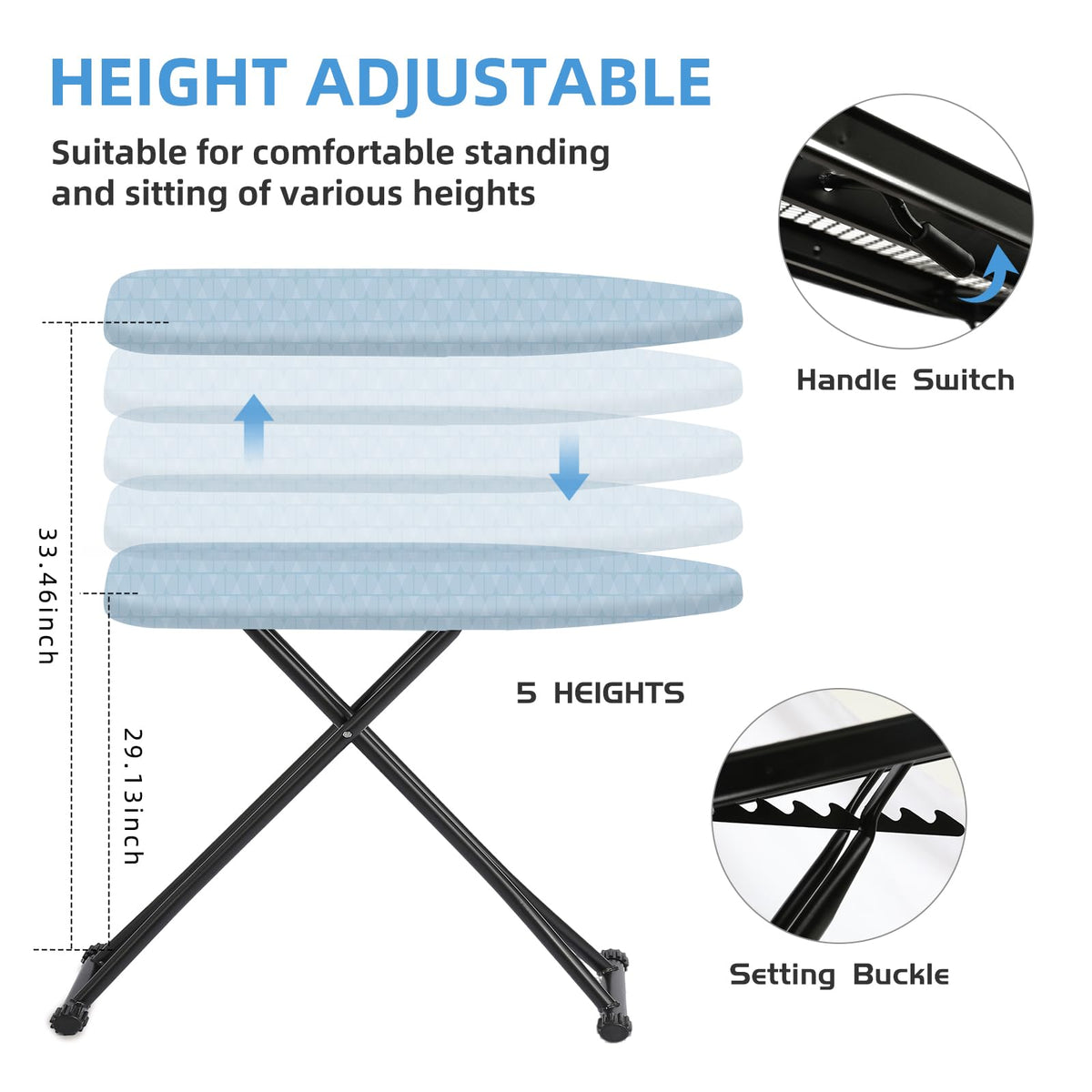 Ironing Board Adjustable Height Folding Ironing Board with Iron Pad
