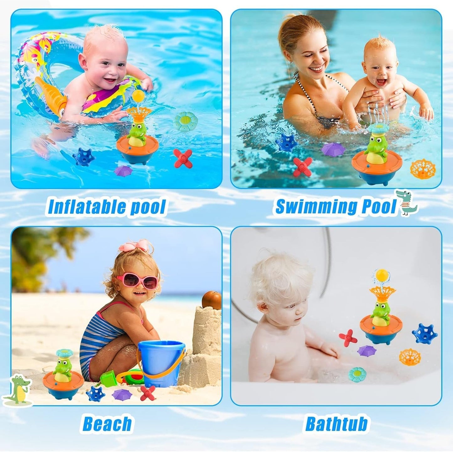 Bath Toys for Toddlers - Light Up Crocodile Fountain with 5 Spray Modes, ABS Plastic Bath Toy for Bathroom & Swimming Pool