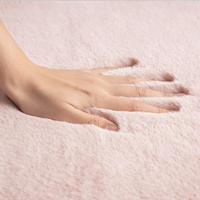 Ashler Faux Fur Rug, Ultra Soft Faux Rabbit Fur, Pink Area Rugs, 6 x 9 Feet Rectangle, Machine Washable Nursery Decor Throw Rugs for Bedroom, Kids Room, Living Room