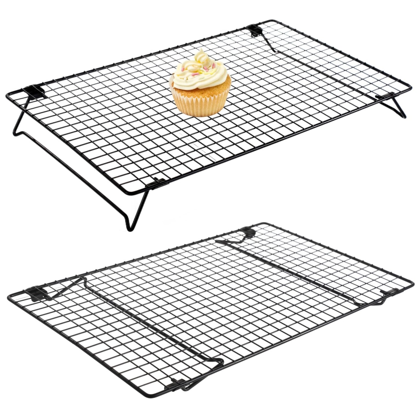 Cooling Racks for Cooking and Baking, 2 Pcs Stackable Cooling Rack for Baking, 16.93 x 11.06 Inch Carbon Steel Wire Rack with Folding Legs, Cookie Cooling Racks Baking Cooking Cooling Roasting