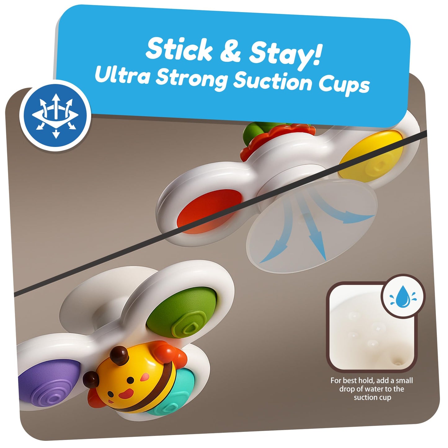 Suction Cup Rotating Sensory Bath Toys, Baby Sensory Travel Table Toy for Toddlers, Boys, Girls, 3 Pieces