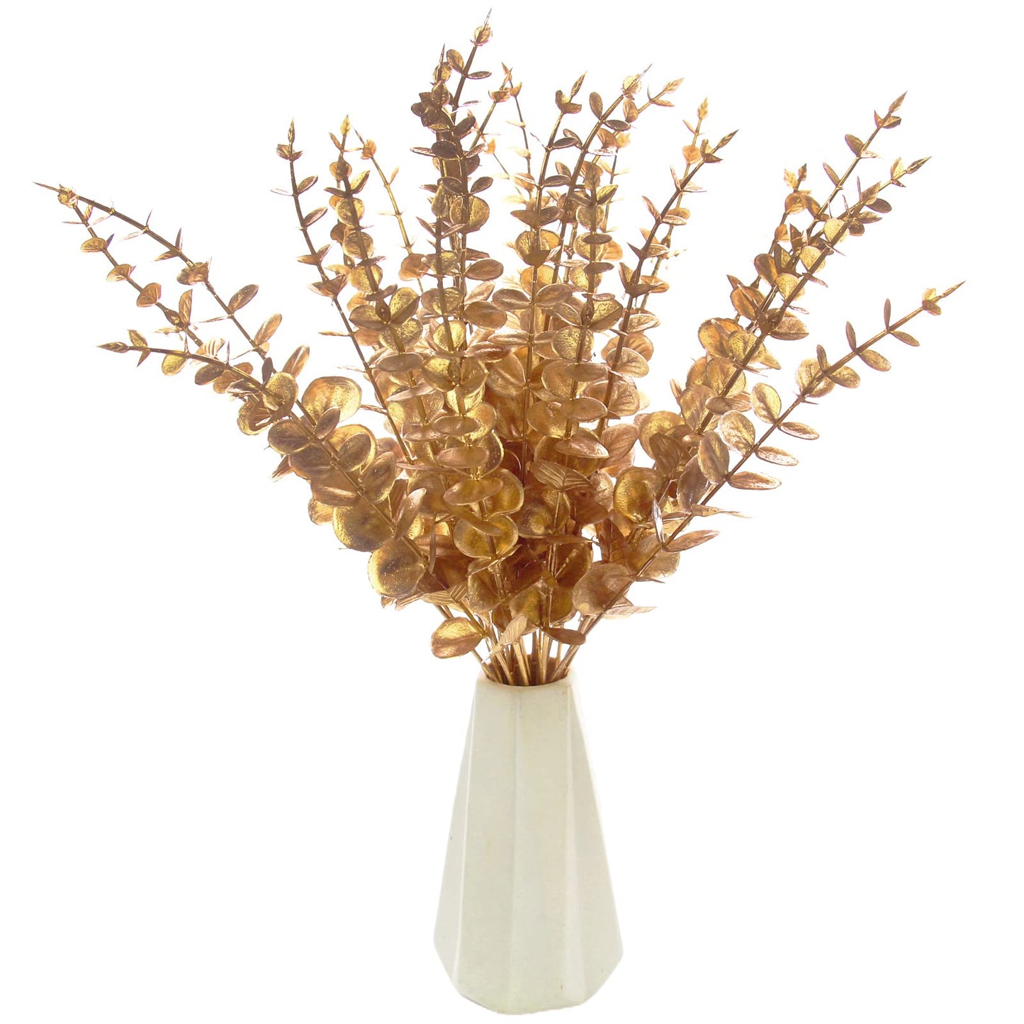 Tinsow 26pcs Artificial Eucalyptus Stems Gold Faux Eucalyptuses Branch Real Touch Leaf Wedding Bouquet Minimalist Fall Home Decor