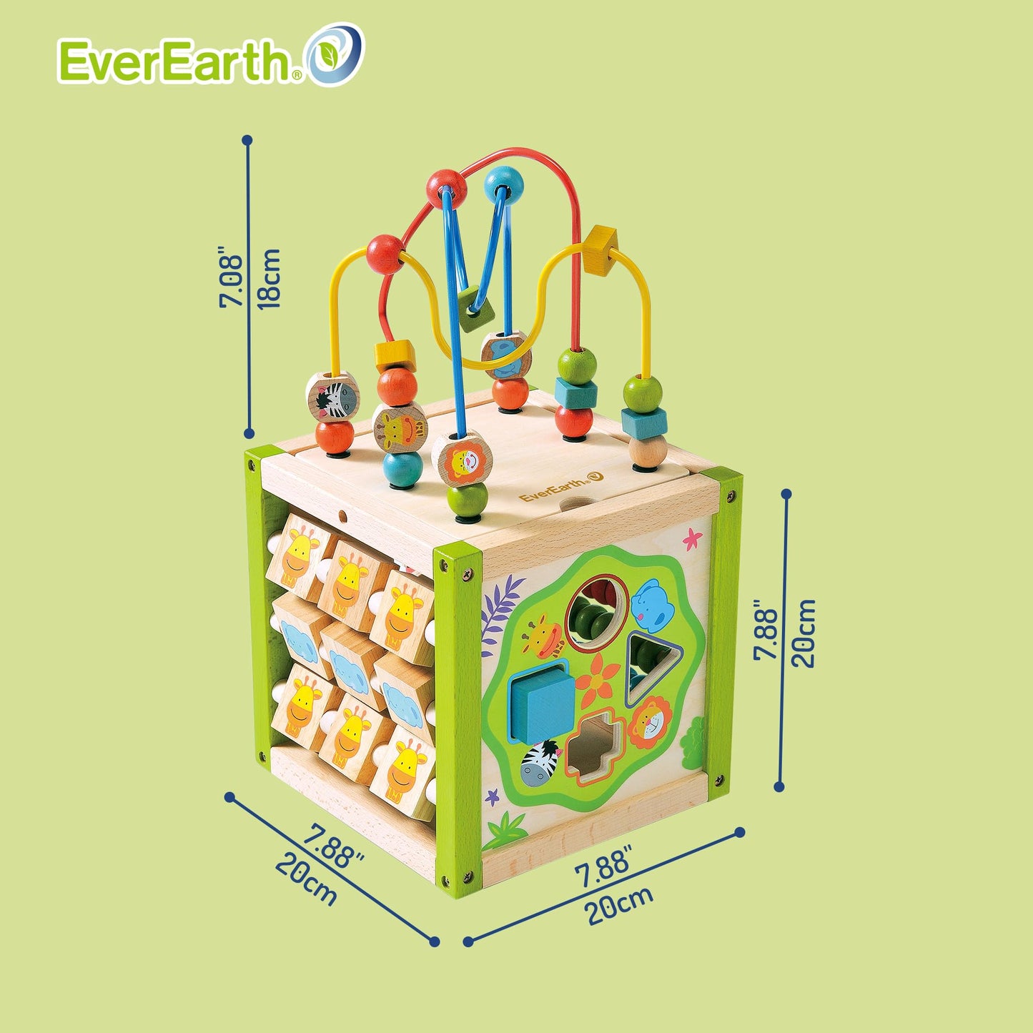 EverEarth Wooden Activity Cube with Bead Maze, 5 in 1 Activity Center, Educational Learning Montessori Toys for Toddlers for Kids 1+, FSC Certified