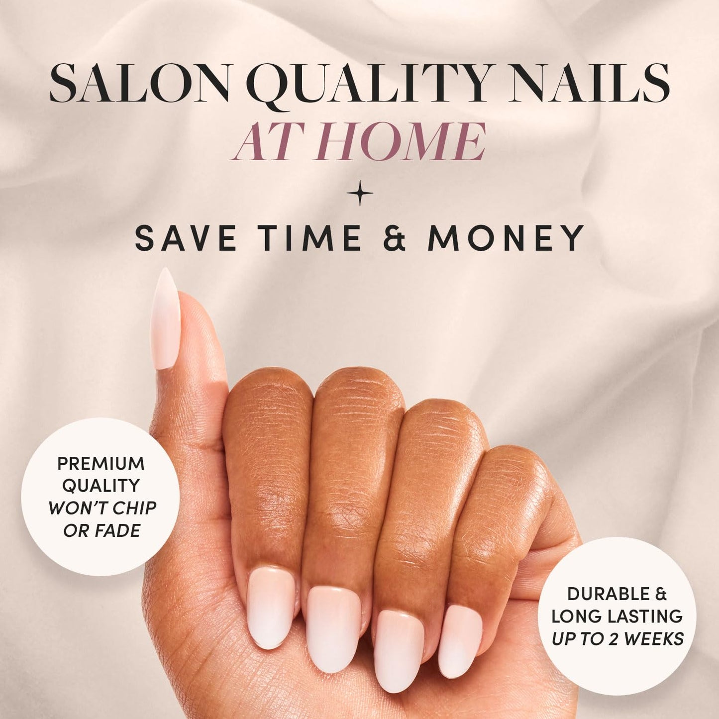 Glamnetic Press-On Nails Bundle - Creamer & Goal Digger | Neutral Ombre Short Round Nails | Glossy, Semi-Transparent, Short Round False Nails with Gold Foil | Reusable Nail Kits