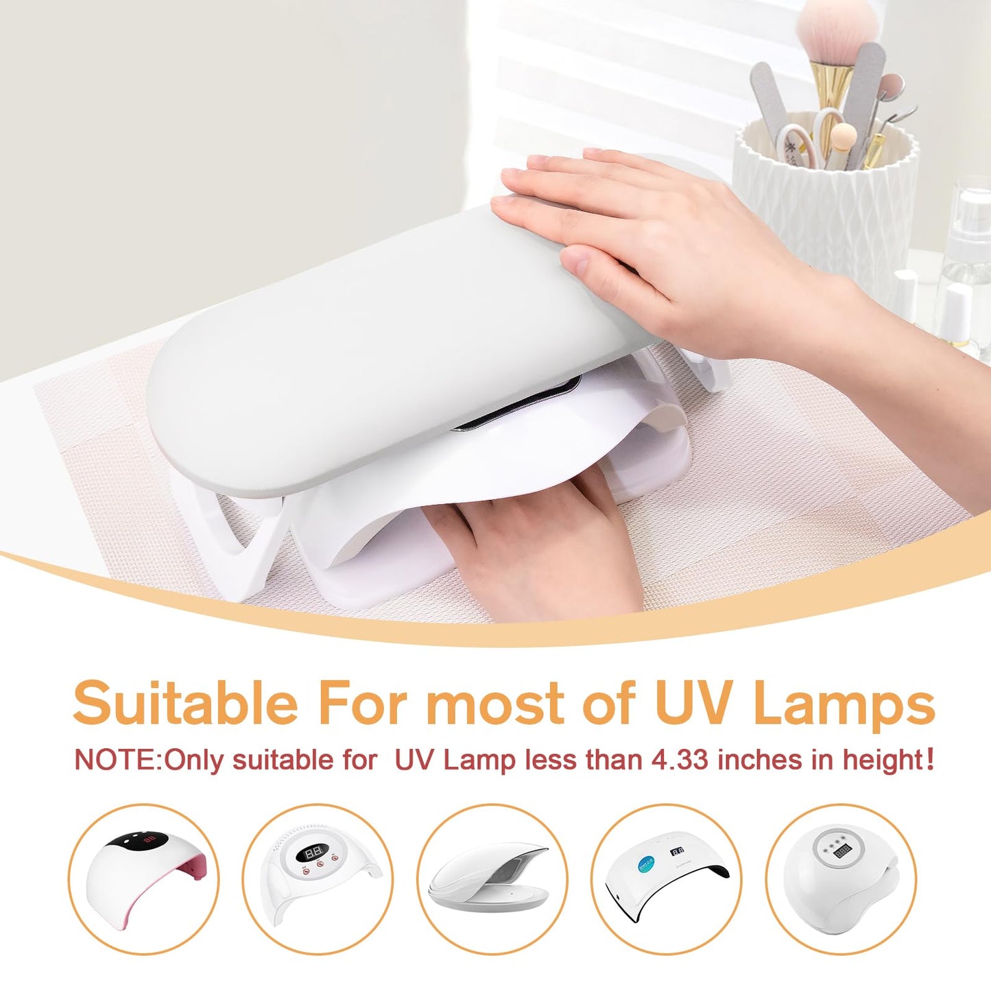 Subay Nail Arm Rest, Foldable PU Leather Nail Hand Rest for Acrylic Nails Cushion Hand Holder, Nail Hand Pillow Nail Art Accessories Tool for Manicure Salon Use - White