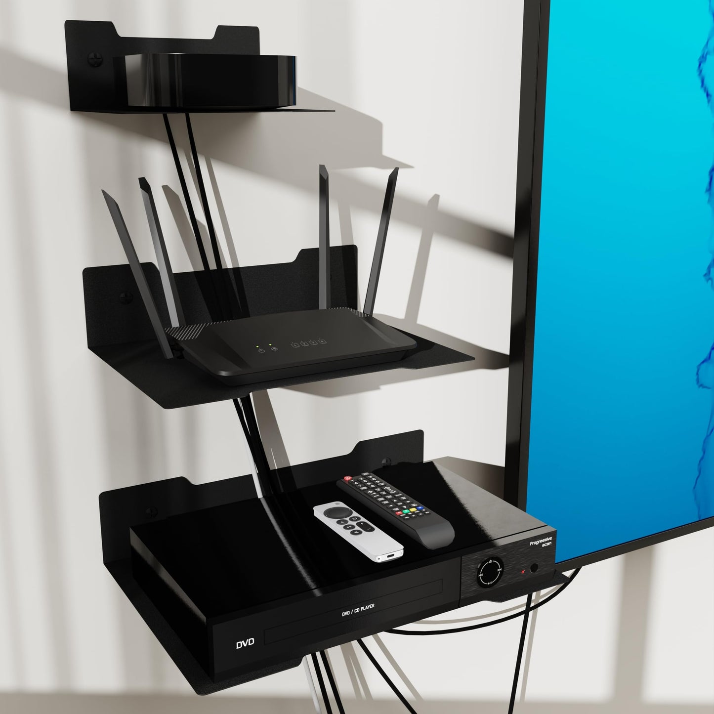 PzewMo Floating Metal Wall Mount Shelf, Shelf for TV Cable Box,Apple Roku, Sound Bar,Soundbar, Camera,Decor Display (1, Small)