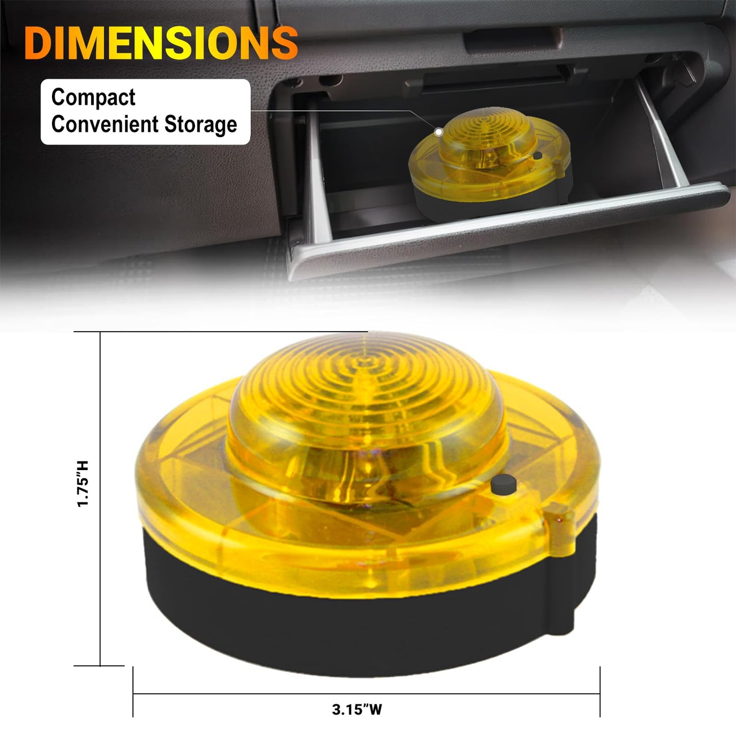 GT-Lite 4 Pack LED Emergency Beacon Yellow,Roadside Flare,Magnetic Base,2 Modes Flash and Steady,for Car Emergency Kit or Amish Buggy,RV,Boat,Crush Resistant,Water Resistant