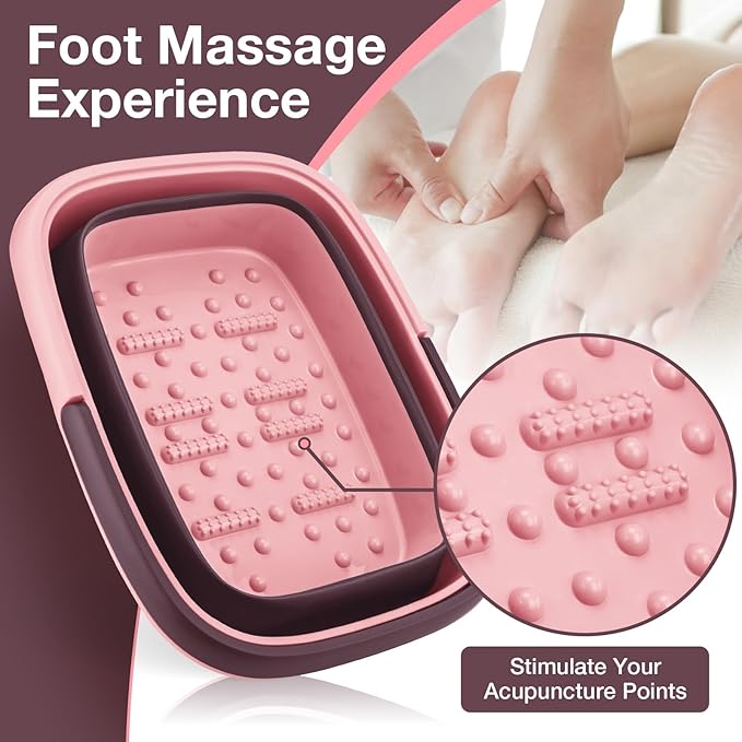 Udefineit Collapsible Foot Bath Basin with Handle, 15L/4 Gallons, Foldable Foot Bath Tub, Foot Soaking Basin with Massage Acupoint, Pedicure Foot Spa Tub for Home Dry Cracked Feet Treatment - Pink