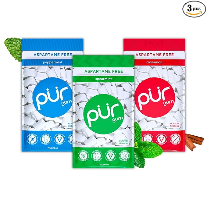 PUR Gum | Aspartame Free Chewing Gum | 100% Xylitol | Variety Pack, Amazon Exclusive, 55 Pieces (Pack of 3)