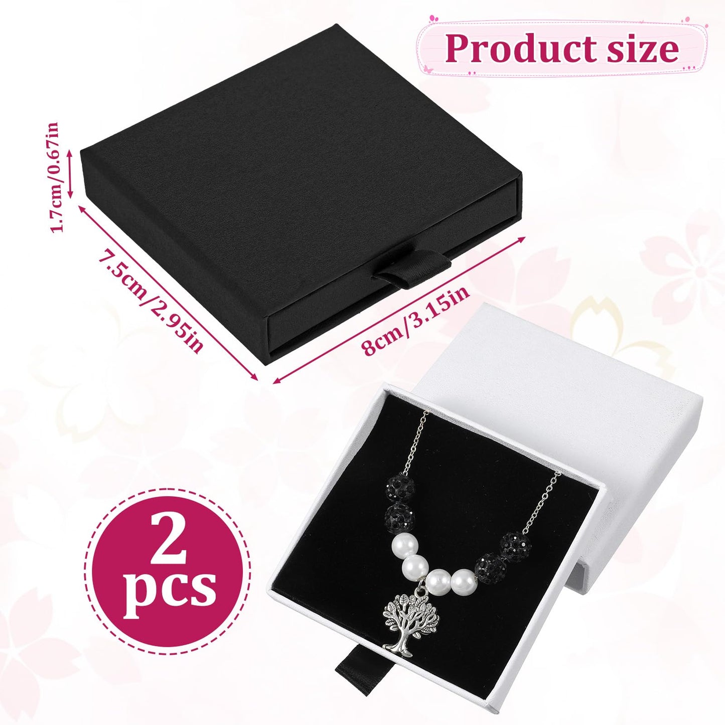 ZEYIYER 2Pcs Small Bracelet Gift Box, Jewellery Box Drawer Type, Cardboard Jewellery Gift Case for Necklace, Chain, Earrings (Black White)