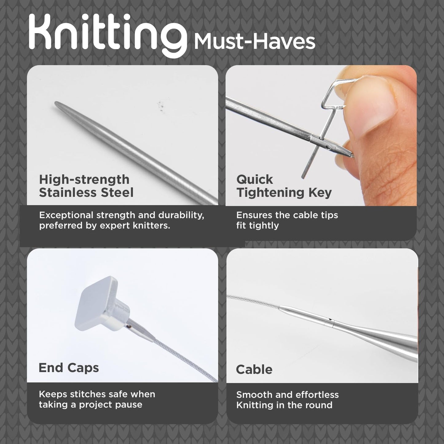 KnitPro Stelo Petite Mini Interchangeable Needle Set 2" (5cm) & 3" (7.5cm) | 4 US Sizes (0 to 2)