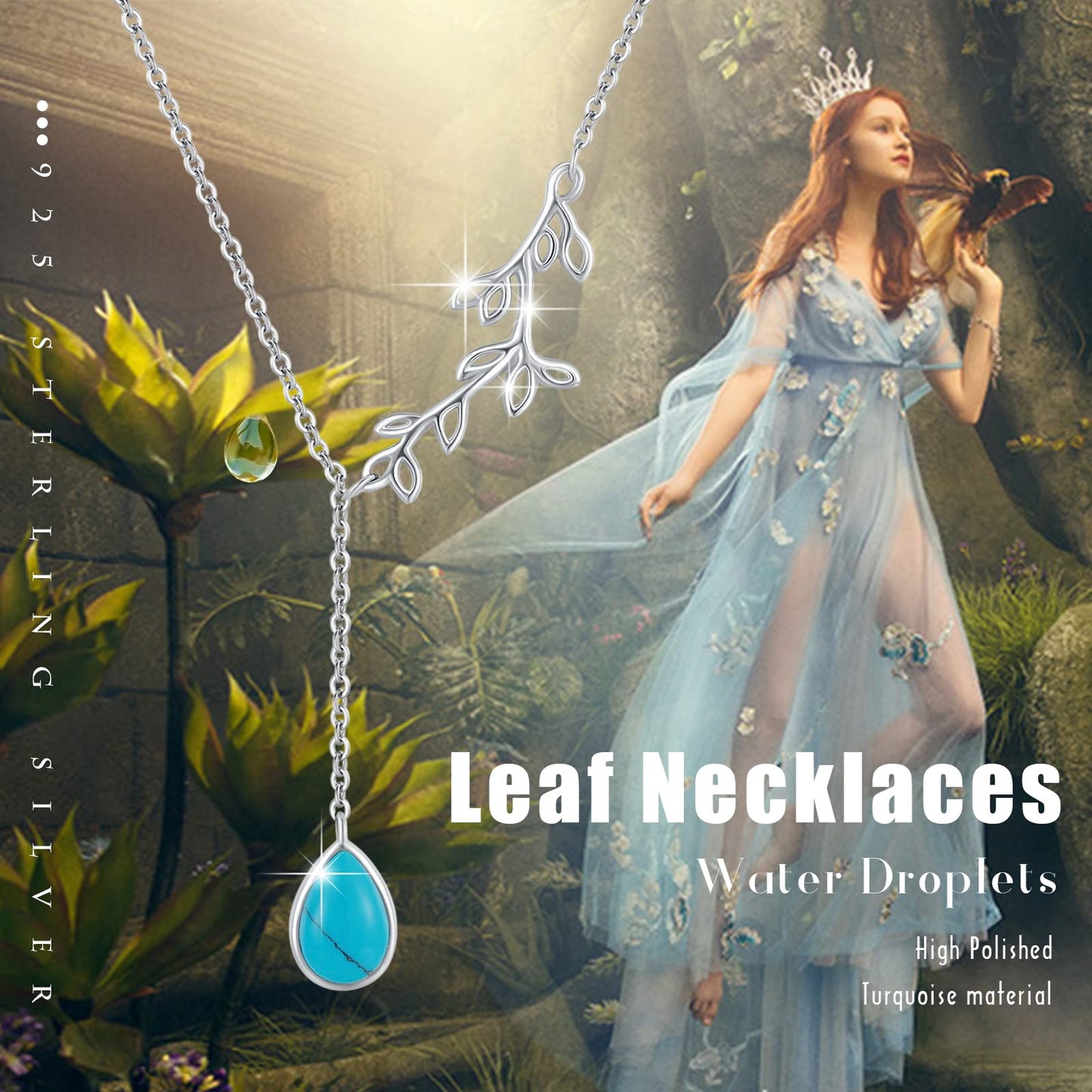Silikepa Leaf Necklace for Women 925 Sterling Silver Leaf Pendant Necklace Y Chain Turquoise Jewelry Gift for Women