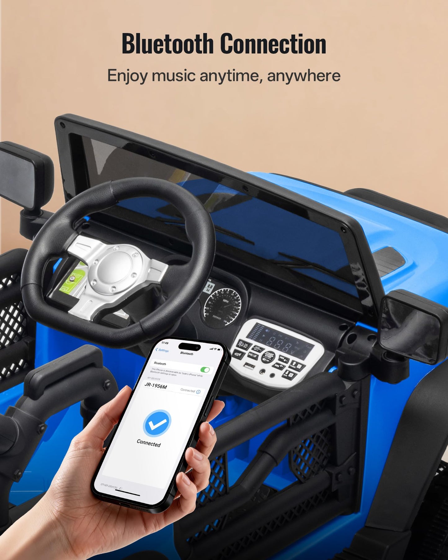 Outfunny Kids Ride on Car Toy, 12V Electric Car for Kids with Remote Control, LED Light - Blue