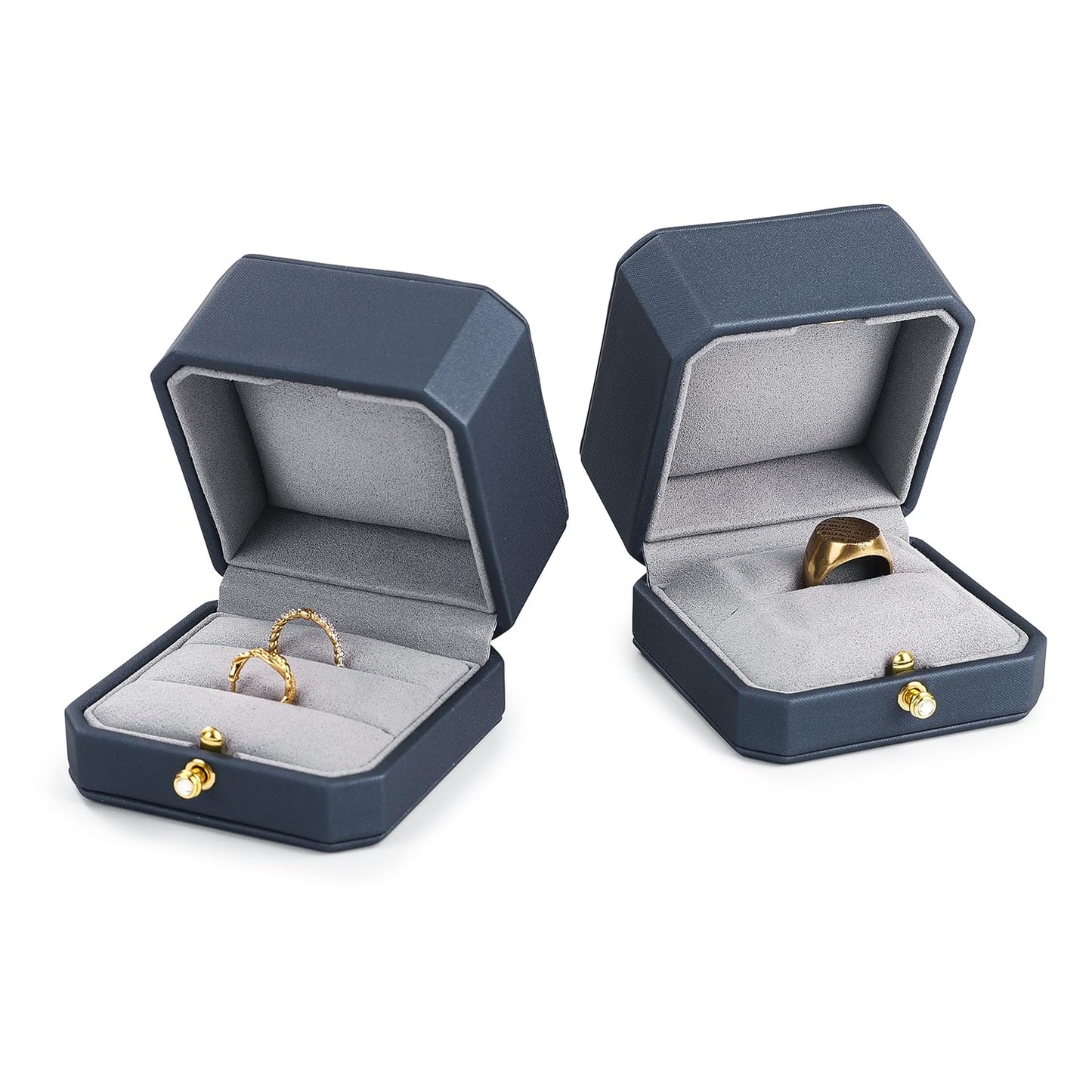 Oirlv Premium Leather Double Ring Box for Wedding Ceremony Engagement Couple Rings Holder Jewelry Gift Box(Blue,Double)