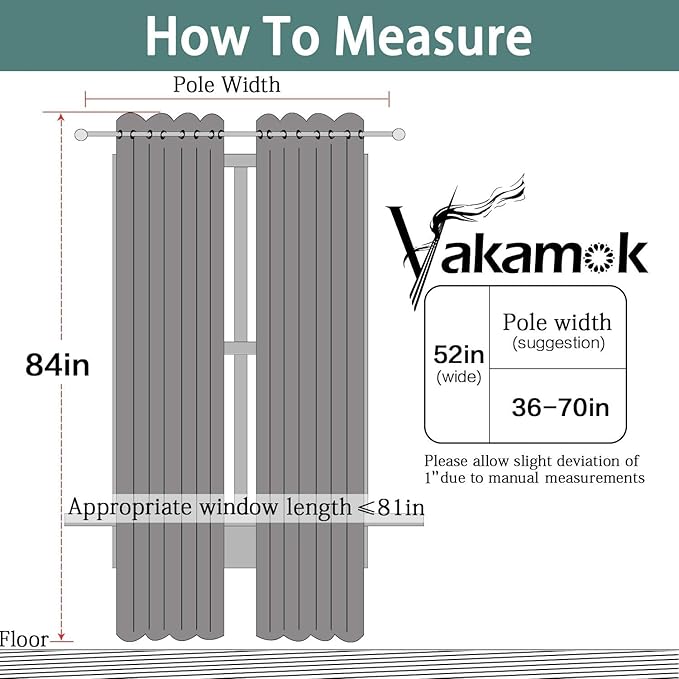 Yakamok Dove Grey Room Darking 84 Inch Length 2 Panel Sets for Livingroom Dining Room Darkening Thermal Insulated Bay Window Hotel Modern Elegant Black Out Sunblock Curtins/Bedroom,52 x 84 Inches