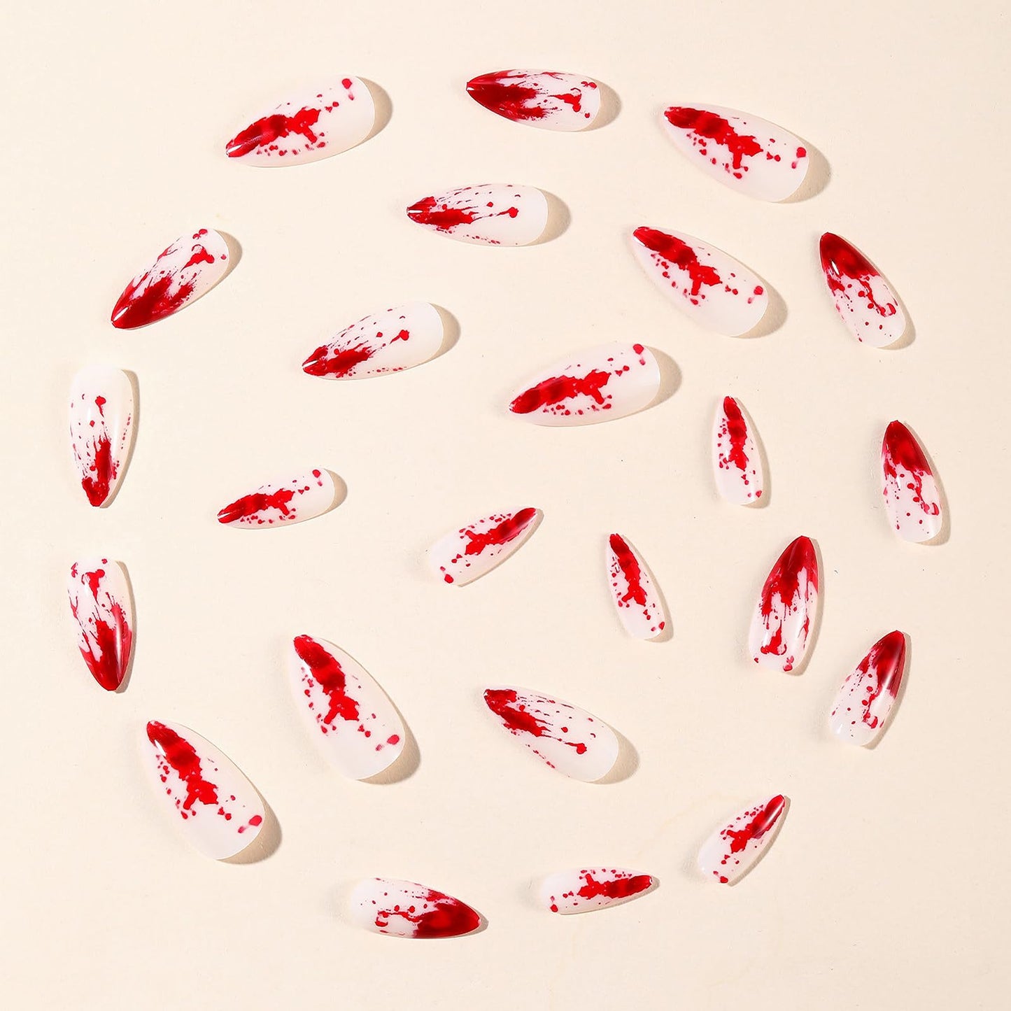 MISUD Press on Nails - Medium Stiletto Glue on Nails with Goth Blood, Acrylic Gothic Horror Design 24 pcs