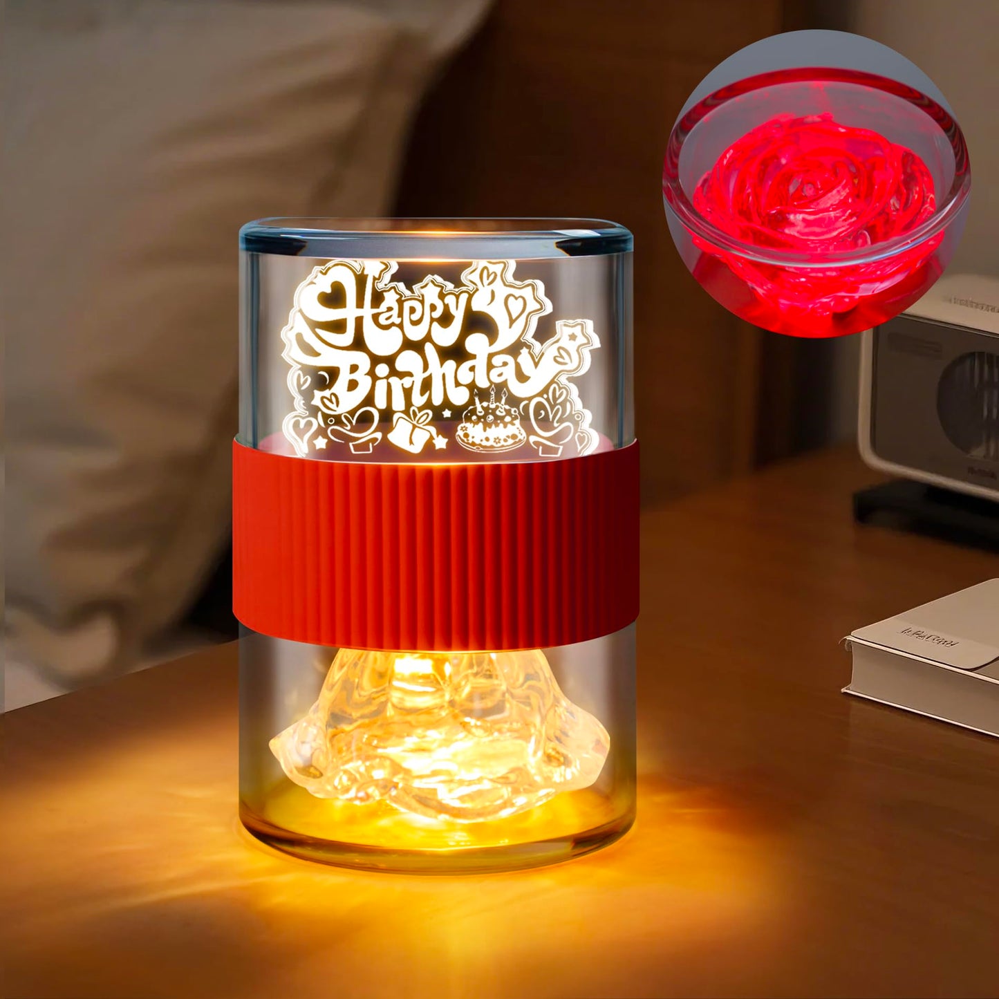 PARYRAY Happy Birthday Light for Table 3D Rose Flip LED Night Lights Color Changing Dimmable USB-C Input Rechargeable Touch Control Birthday Gift Lamps for Women Wife Mom Daughter