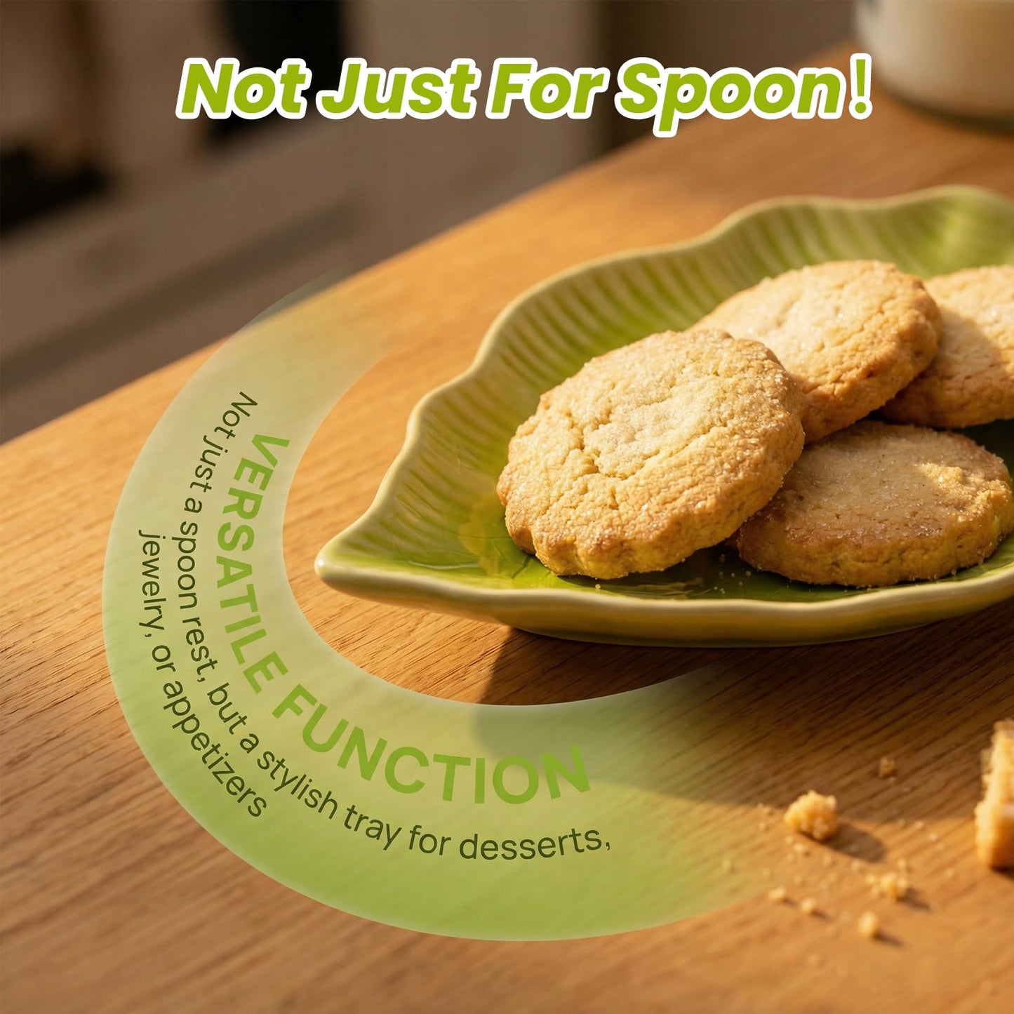 Ceramic Leaf Spoon Rest for Stove Top,Cute Green Leaf Cooking Spoon Holder for Kitchen Counter,Large decorative Spatula Rest Utensil Rest,1 Pack