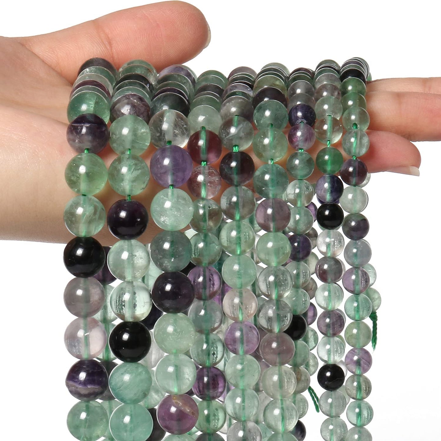 45pcs 8mm Natural Stone Beads Fluorite Beads Energy Crystal Power Gemstone for Jewelry Making, DIY Bracelet Necklace